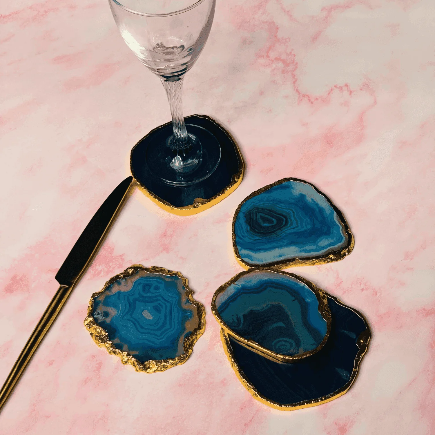 Blue Agate Handcrafted Luxury Coasters (Set of 5)