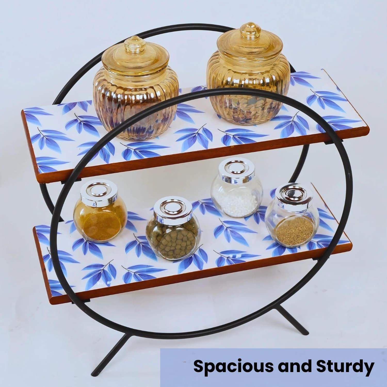 loosebucket®Circular Blue Doodle Wooden kitchen organizer |Spice rack| Grocery organizer for kitchen