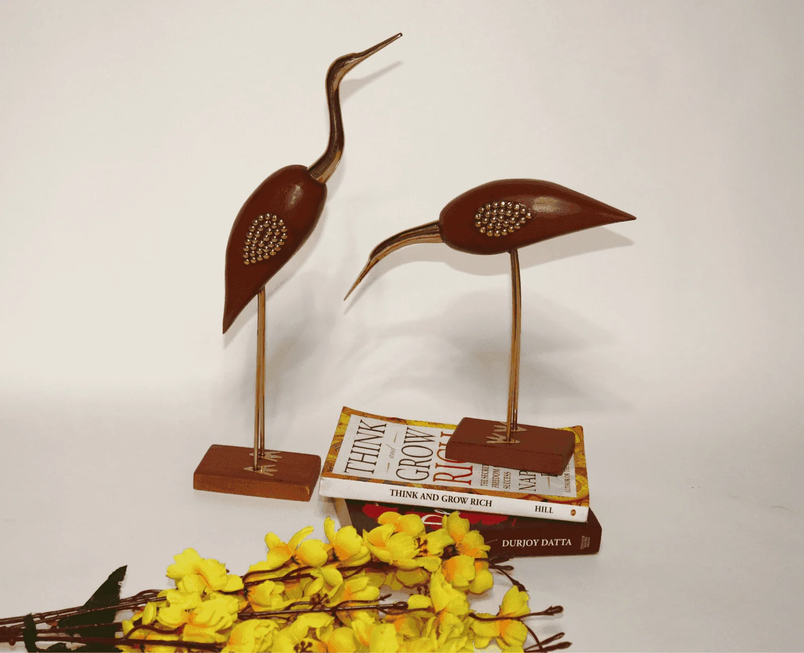 The Crane bird Sculpture (Brass & Wood)