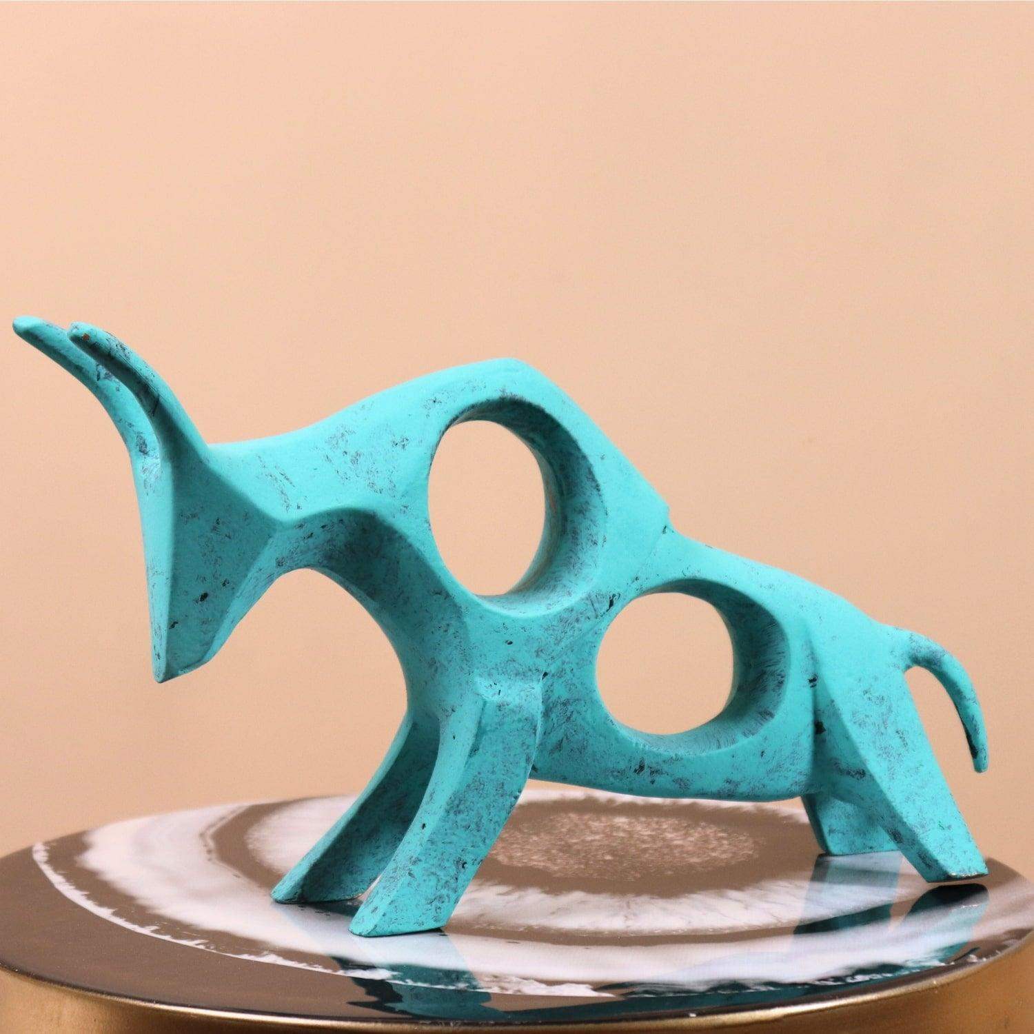 Patinated Aluminum Bull Sculpture (Patina Green)