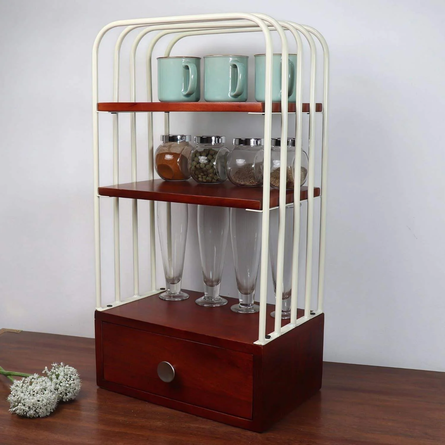 loosebucket®The Ivory Wooden  Kitchen Organizer | living area Versatile Organizer |Spice rack| Grocery organizer for kitchen (Big)