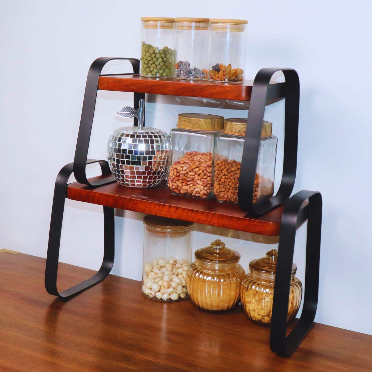 loosebucket®The Stackable wooden  kitchen Organizer set of 2 (Black)| living area Versatile Organizer |Spice rack| Grocery organizer for kitchen