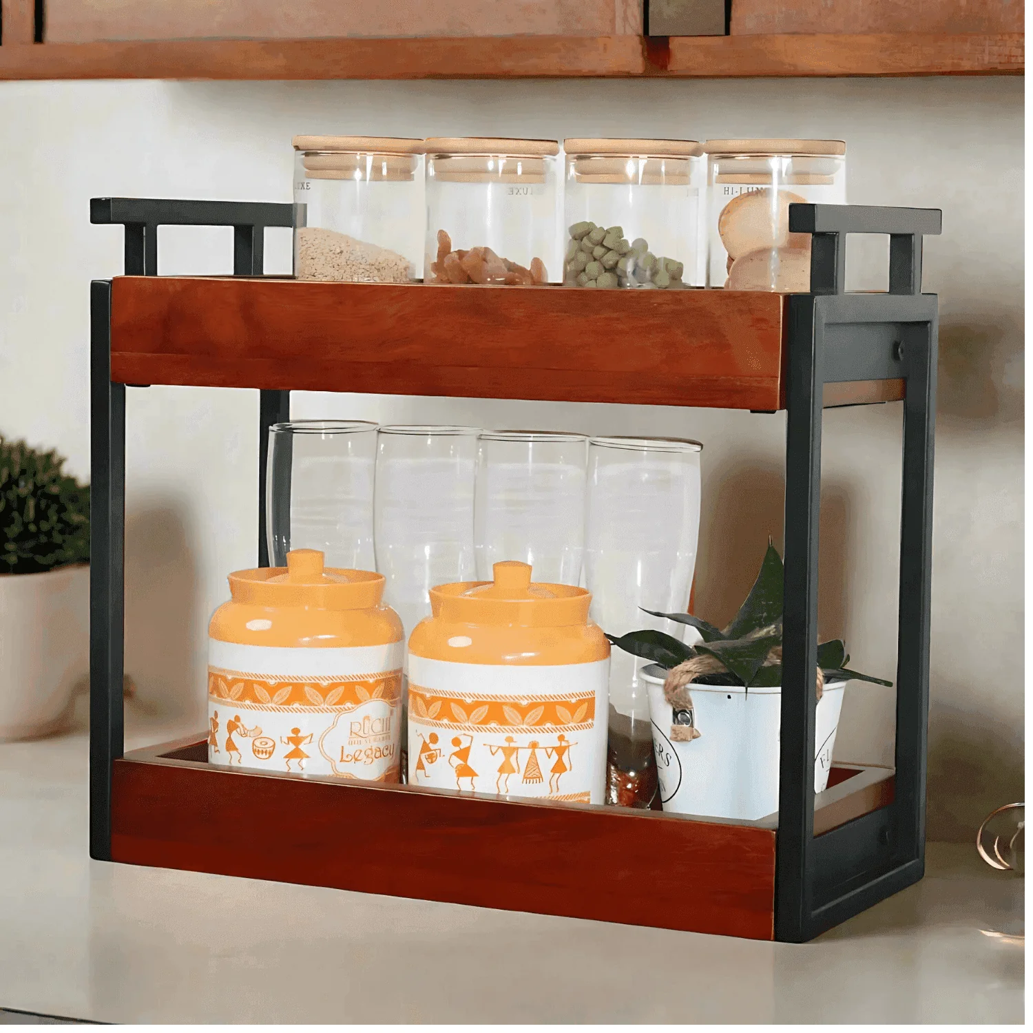 loosebucket®The Woodmet  Versatile Organizer | living area Versatile Organizer |Spice rack| Grocery organizer for kitchen