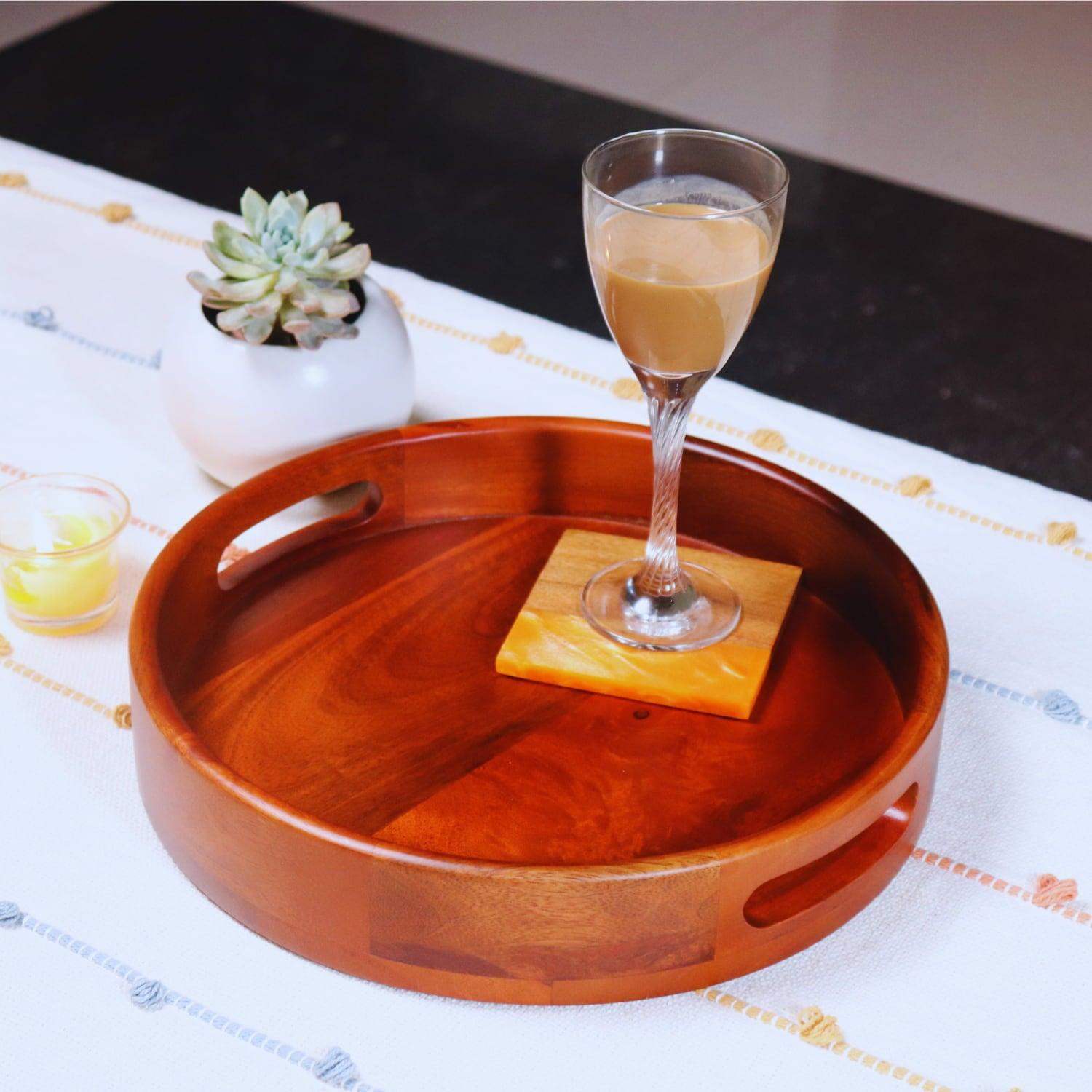 The Wooden Round Serving Tray (Natural Glossy Collection)