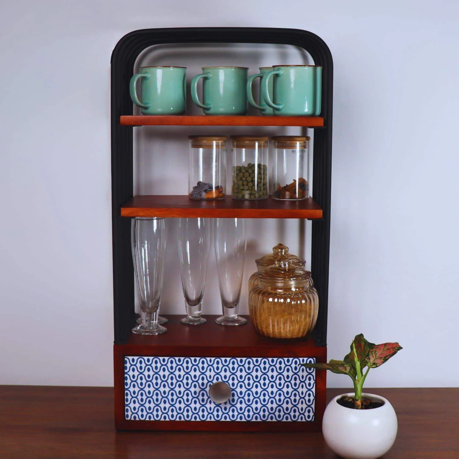 loosebucket®The Blue Duo Wooden Kitchen Organizer| living area Versatile Organizer |Spice rack| Grocery organizer for kitchen