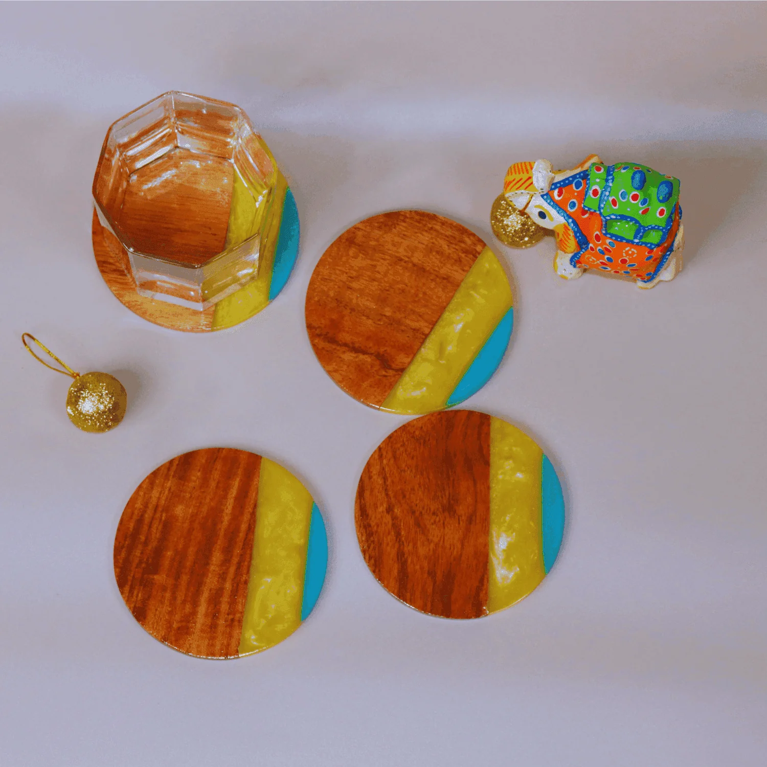 Acacia & Epoxy wood Table coasters|Table Coaster|Wooden Coasters|Handmade Tea Coasters (The Yellow Maddy)