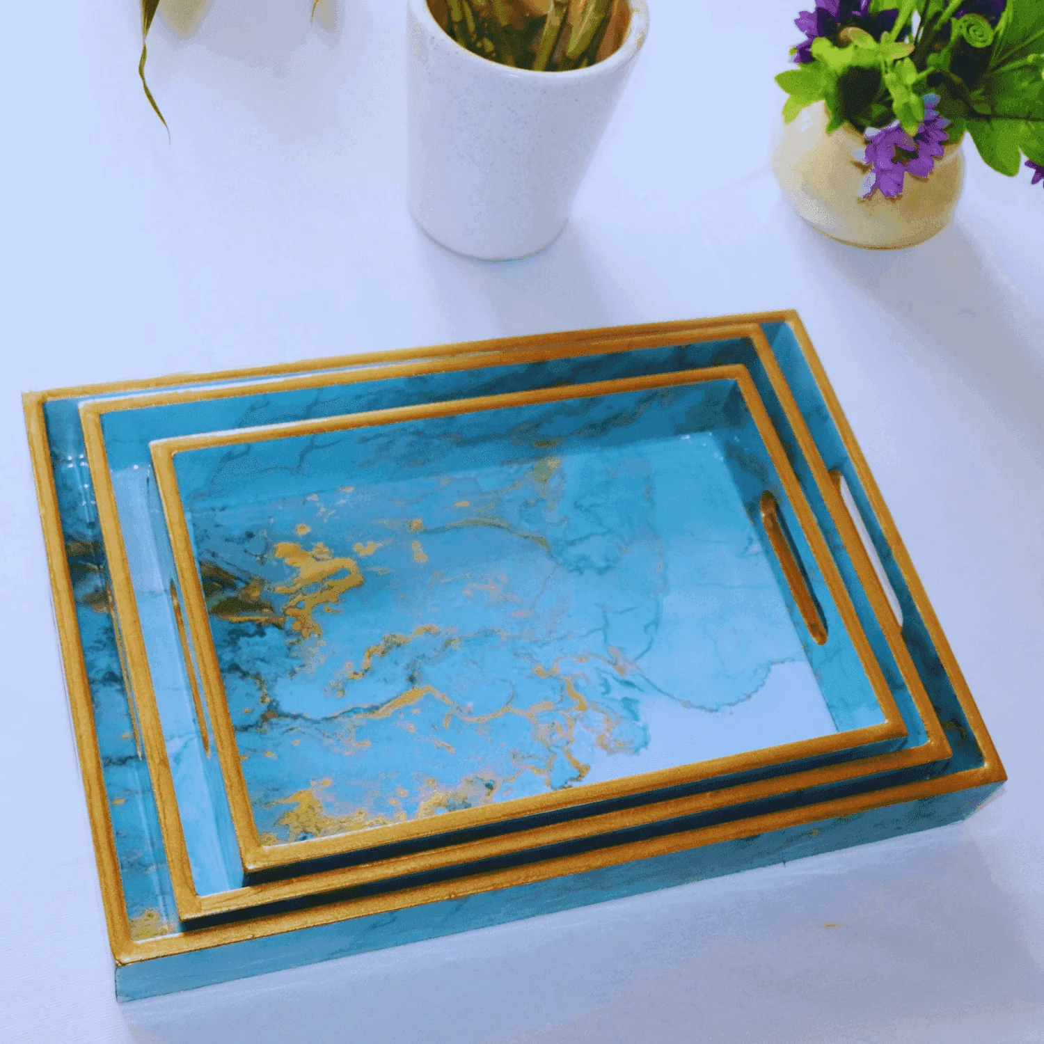 Decorative MDF Wood Tray  (The Ocean Blue)