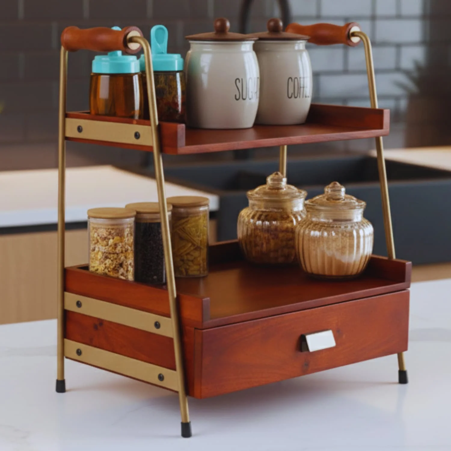 loosebucket® Terra Manilla Wooden Kitchen Organizer| living area Versatile Organizer |Spice rack| Grocery organizer for kitchen