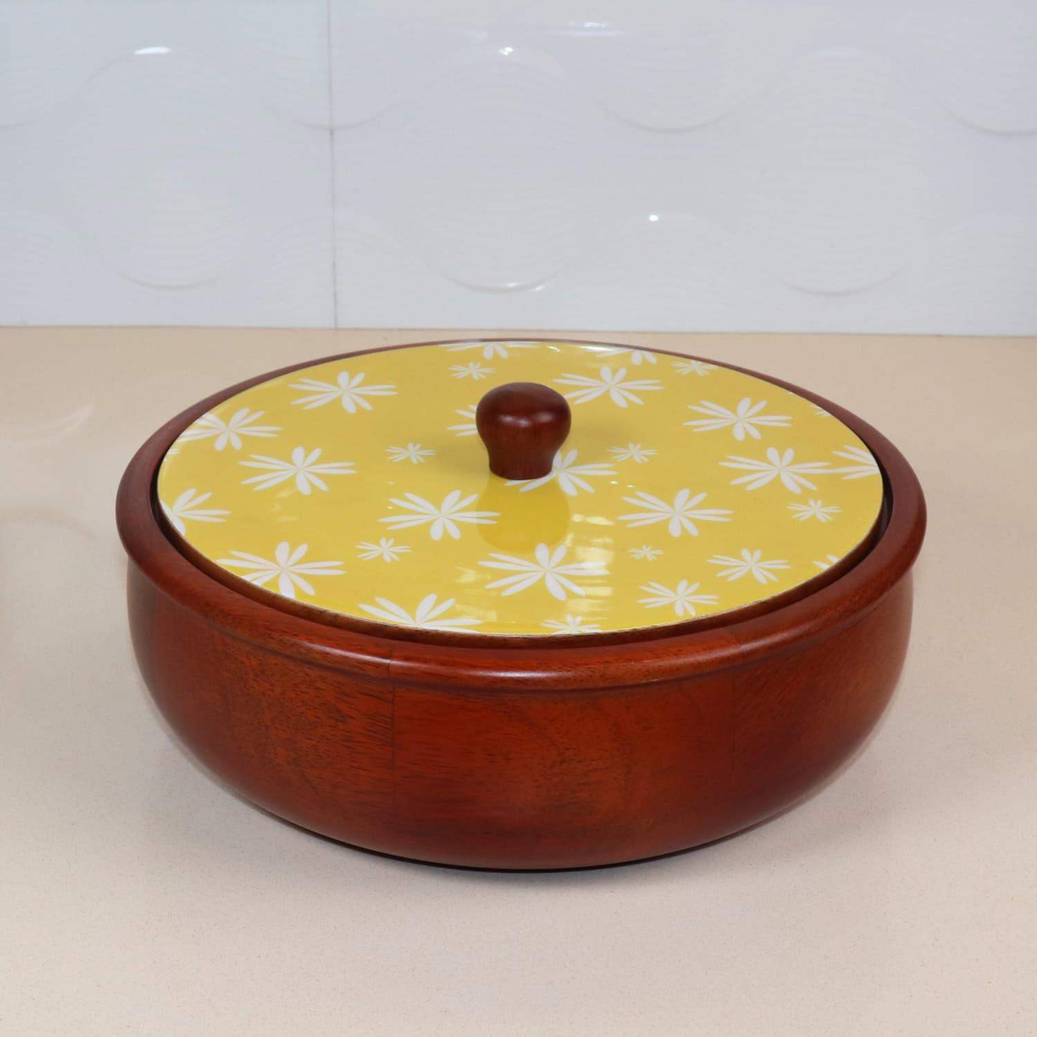 loosebucket® Floral Petal Wooden Chapati Box | wooden Casserole| Roti Box with lid for kitchen