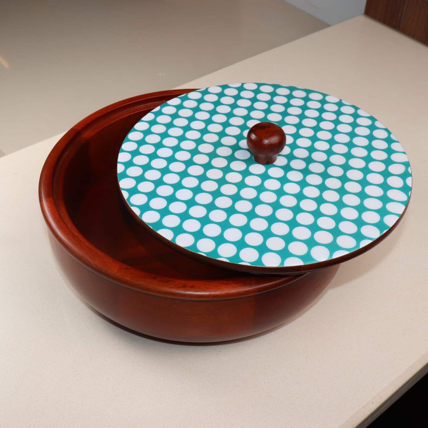 loosebucket®The Dot legacy Chapati Box Wooden Chapati Box | wooden Casserole| Roti Box with lid for kitchen