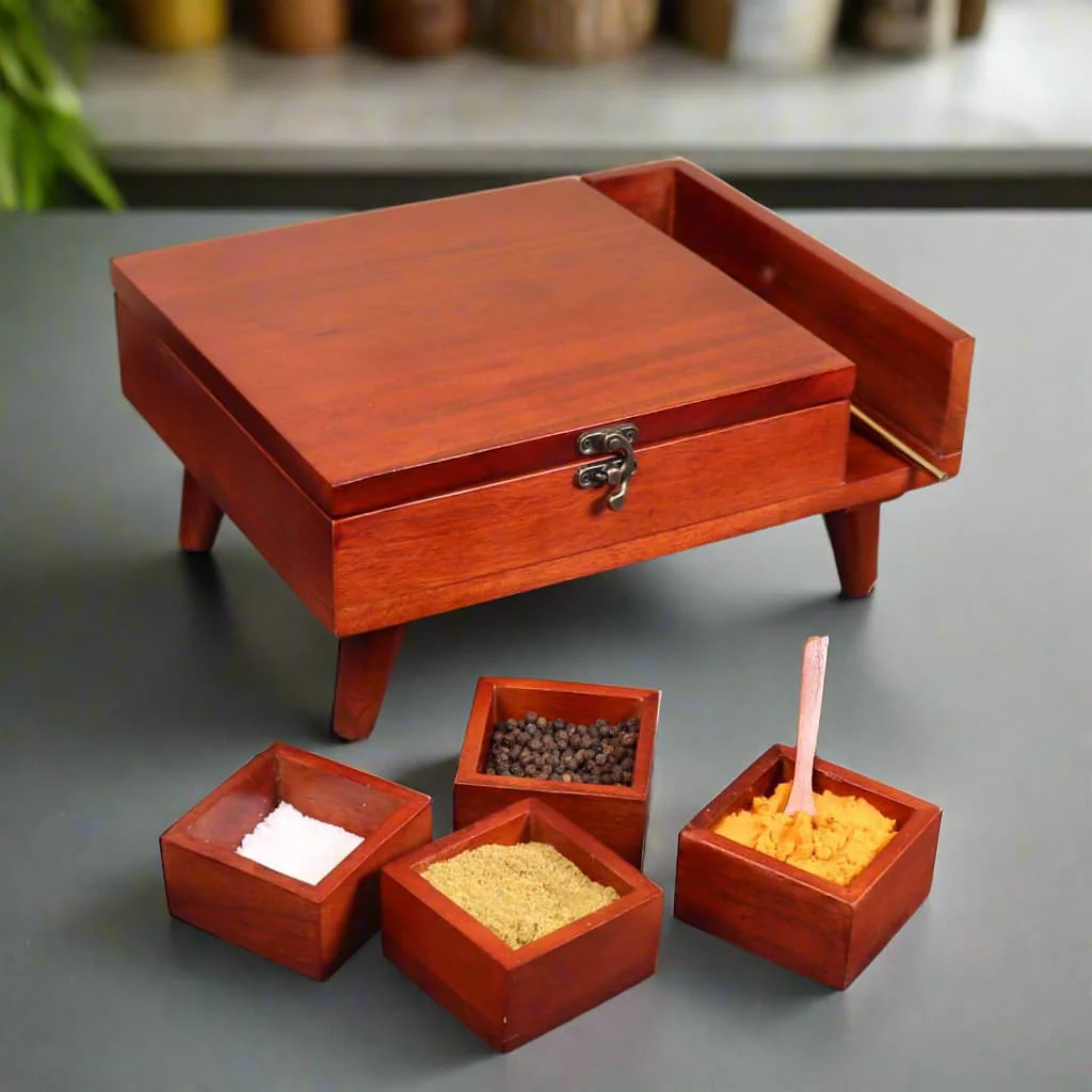 The Brownie Wooden Spice Box in 9 partitions with Legs