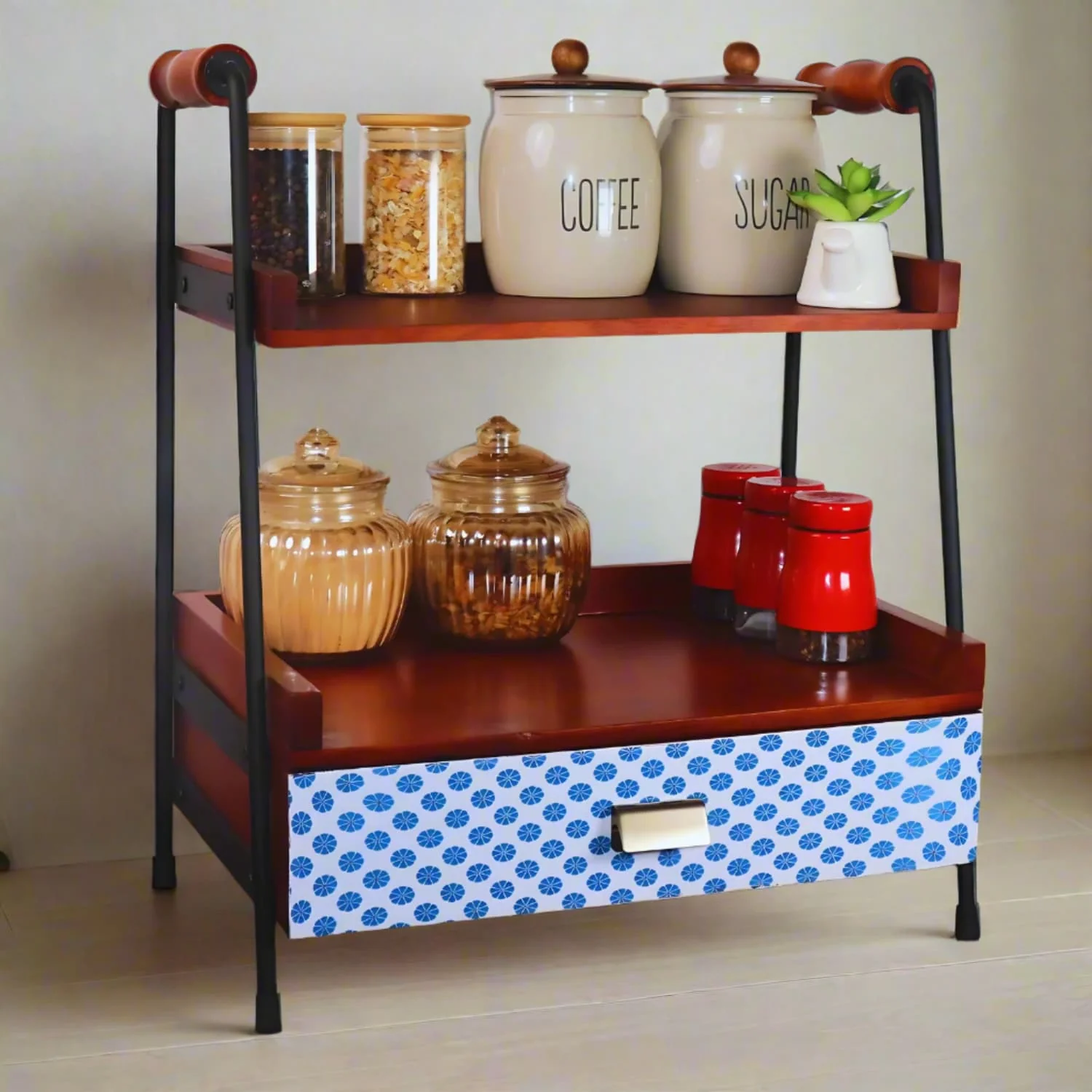 loosebucket®The Blue Boom Wooden Kitchen| living area Versatile Organizer |Spice rack| Grocery organizer for kitchen