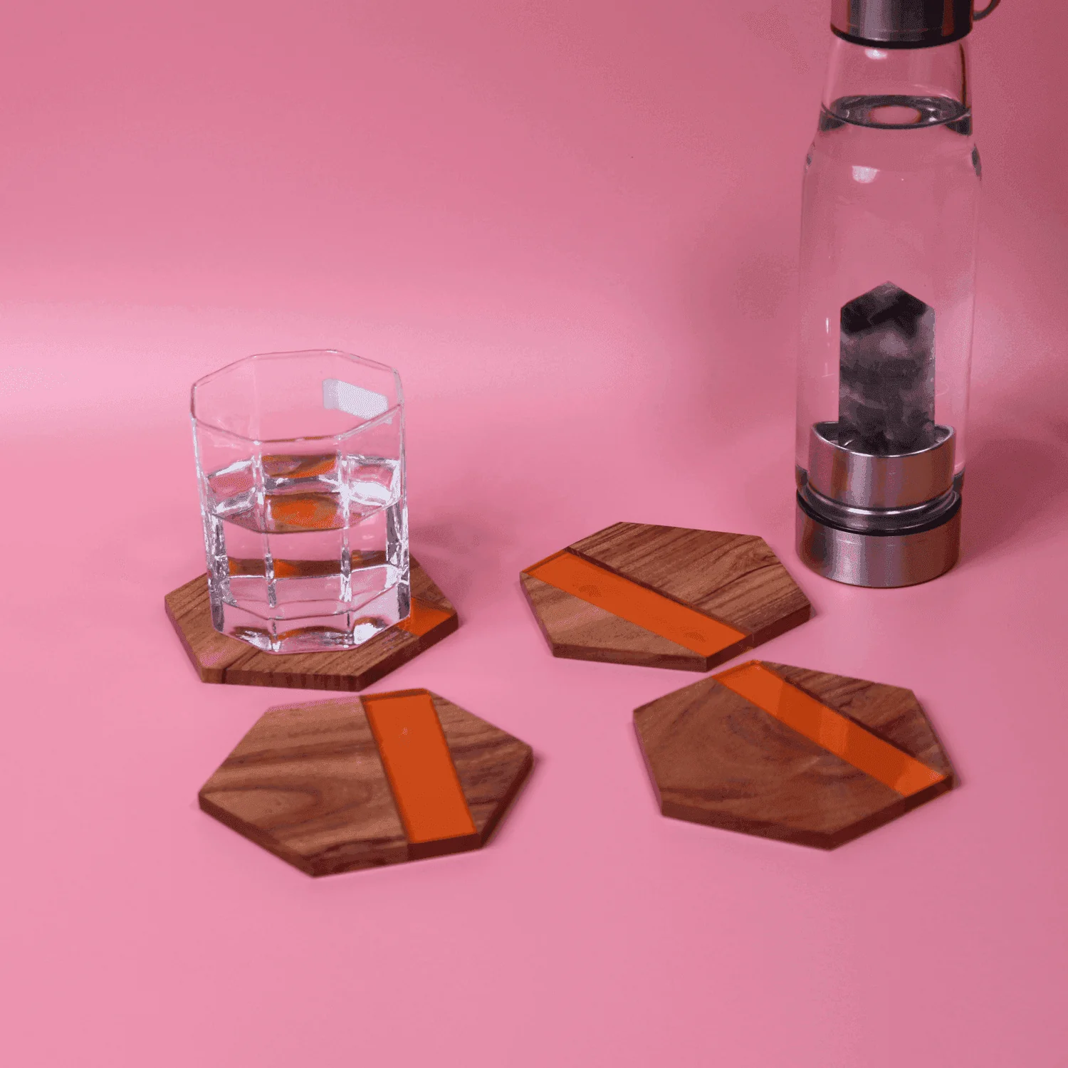 Acacia Wood & Epoxy Table coasters |Table Coaster|Wooden Coasters|Handmade Tea Coasters  (The Orange )