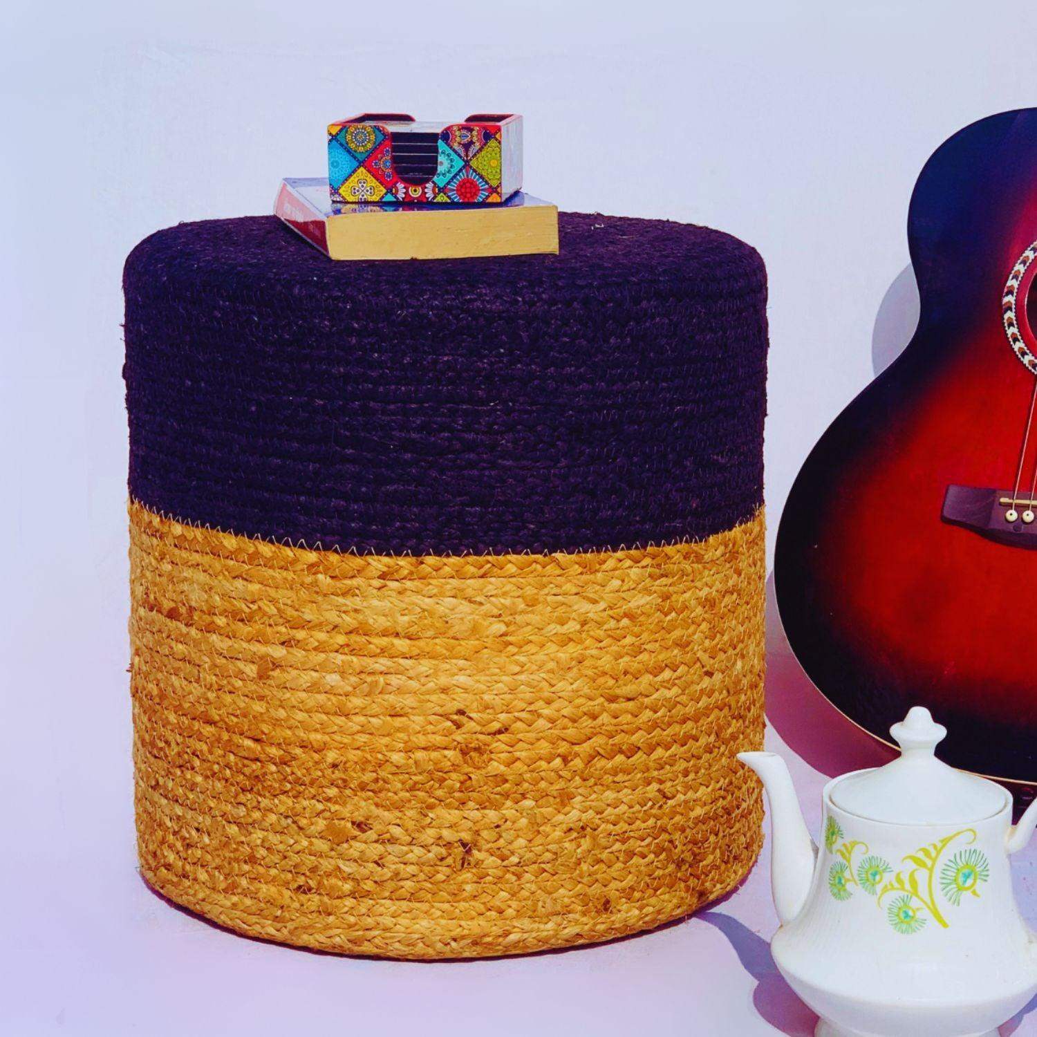 Ottoman Jute Pouffe Stool  (Designer Black)