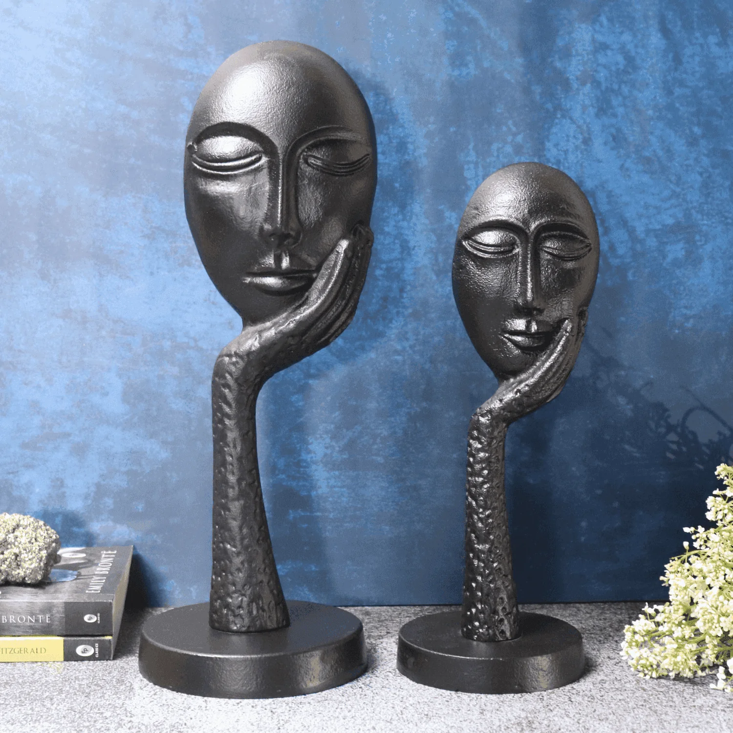Thinking Lady face Sculpture  in Matte Black