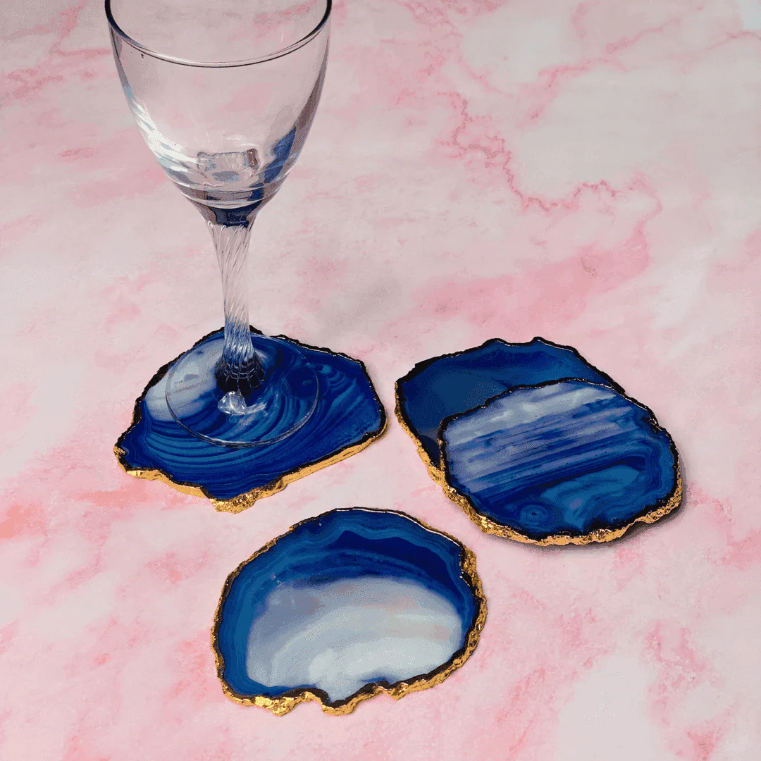 Dark Blue Natural handcrafted Agate coasters (set of 5)