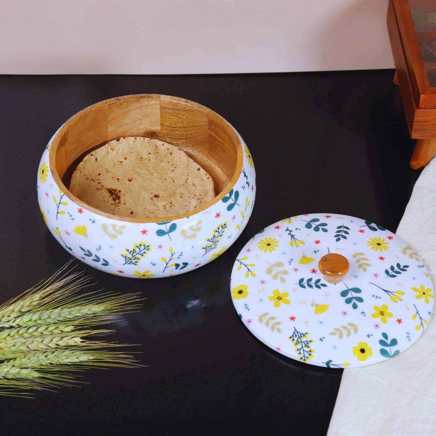 The Mustard Chic Wooden Chapati BoxWooden Chapati Box | wooden Casserole| Roti Box with lid for kitchen