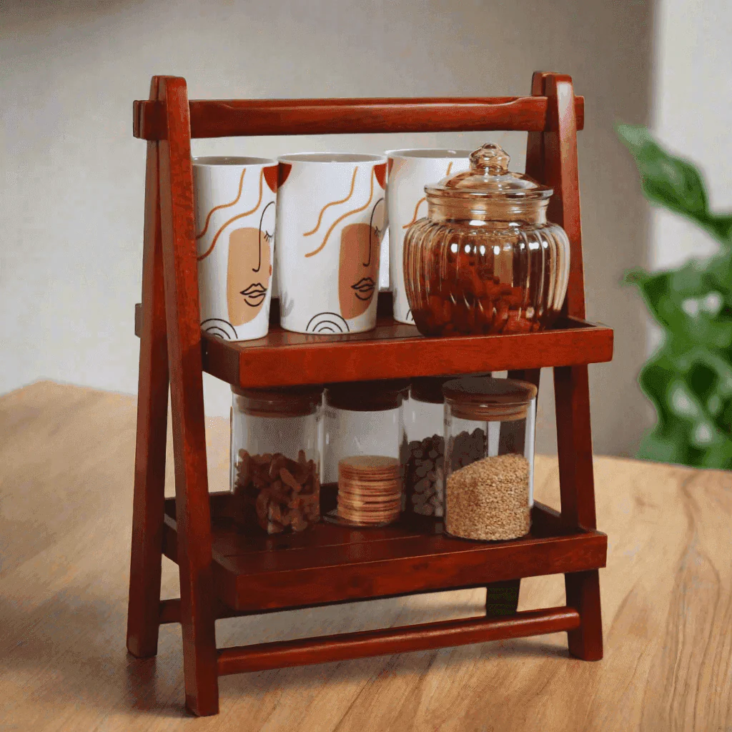 loosebucket®Foldable Wooden Kitchen Organizer |Spice rack| Grocery organizer for kitchen