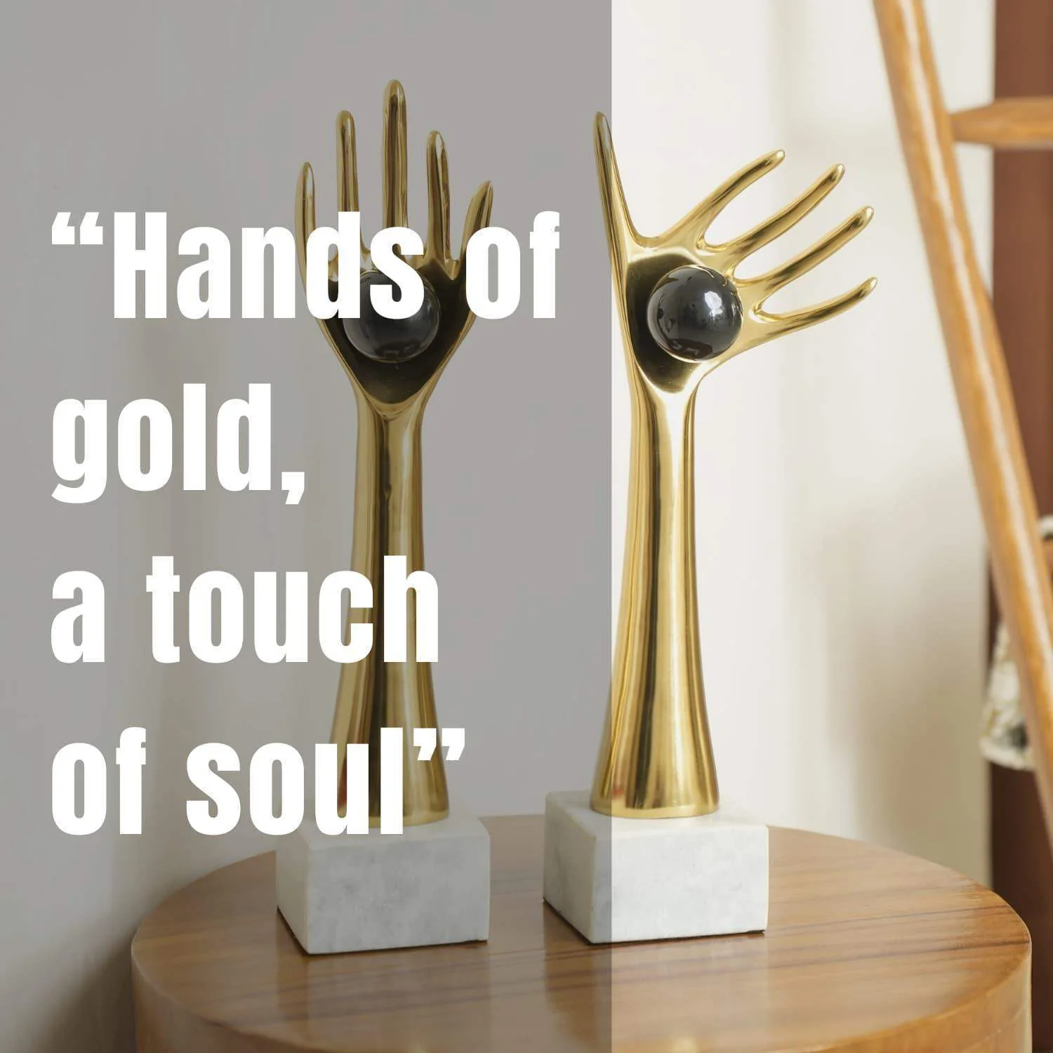 The Golden auspicious hands holding balls in aluminum set of 2