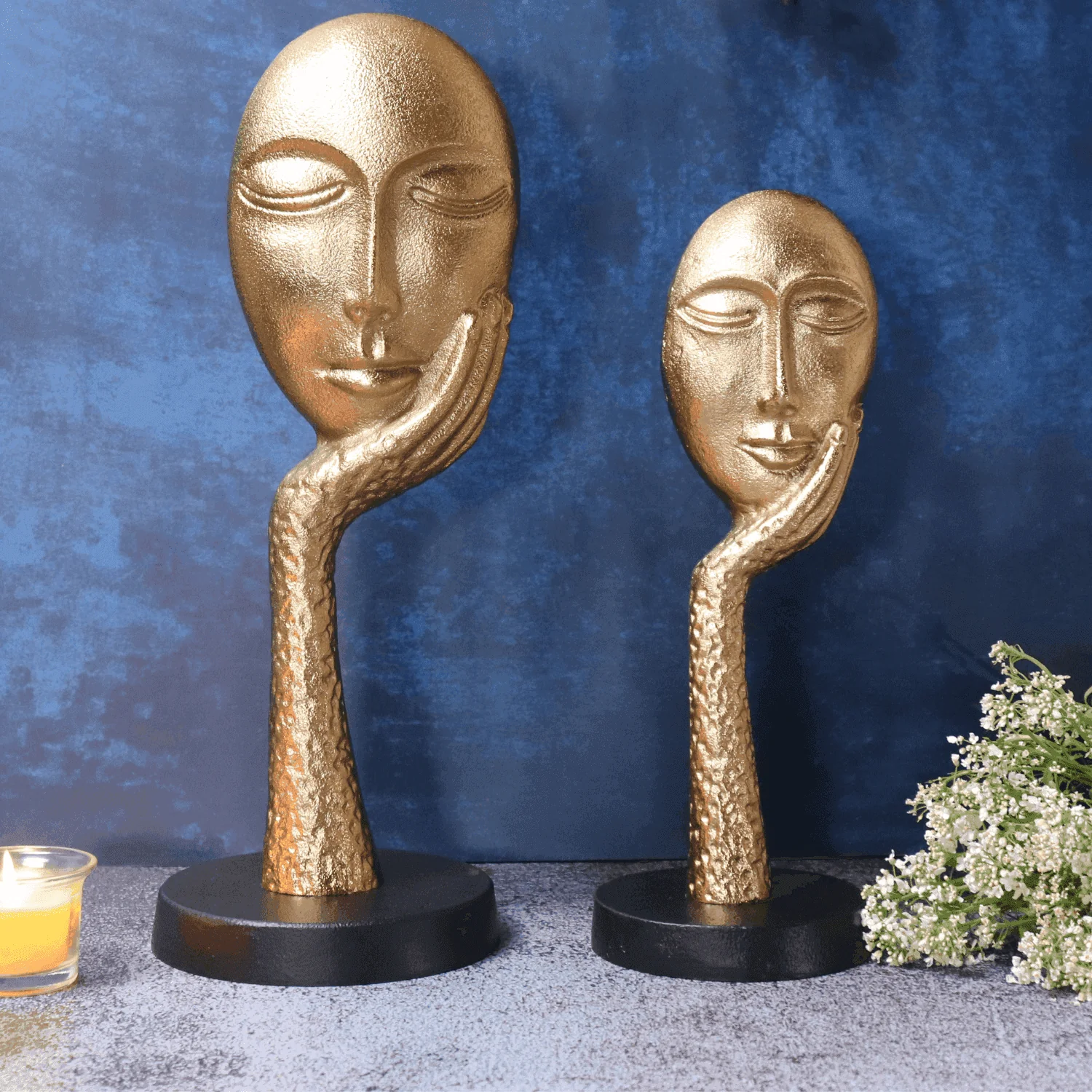 Thinking Lady face Sculpture Gold