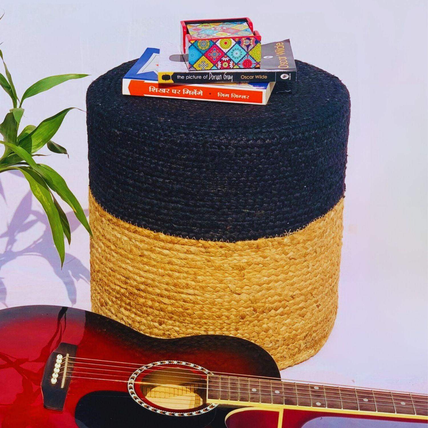 Ottoman Jute Pouffe Stool  (Designer Black)