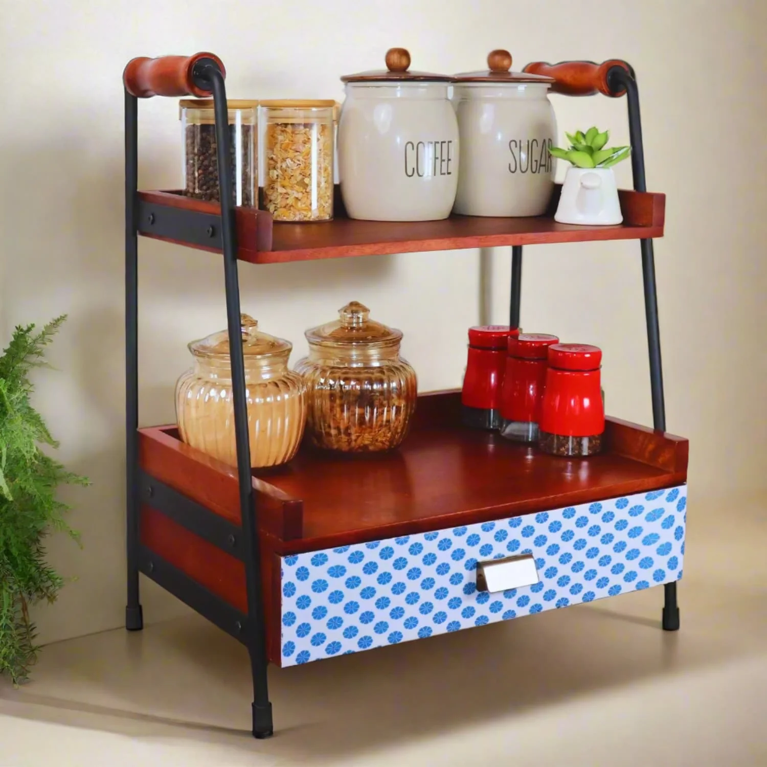 loosebucket®The Blue Boom Wooden Kitchen| living area Versatile Organizer |Spice rack| Grocery organizer for kitchen