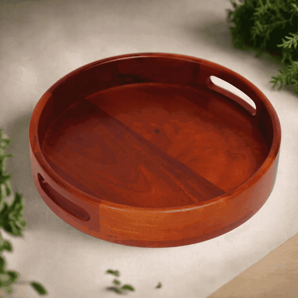 The Wooden Round Serving Tray (Natural Glossy Collection)