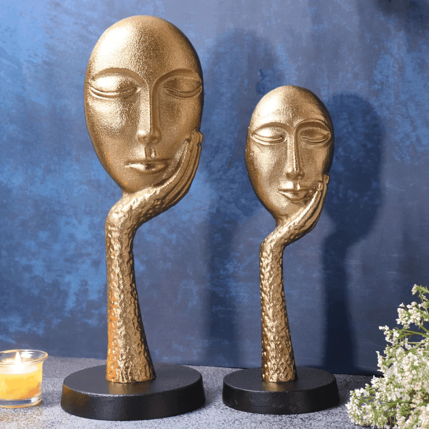 Thinking Lady face Sculpture Gold