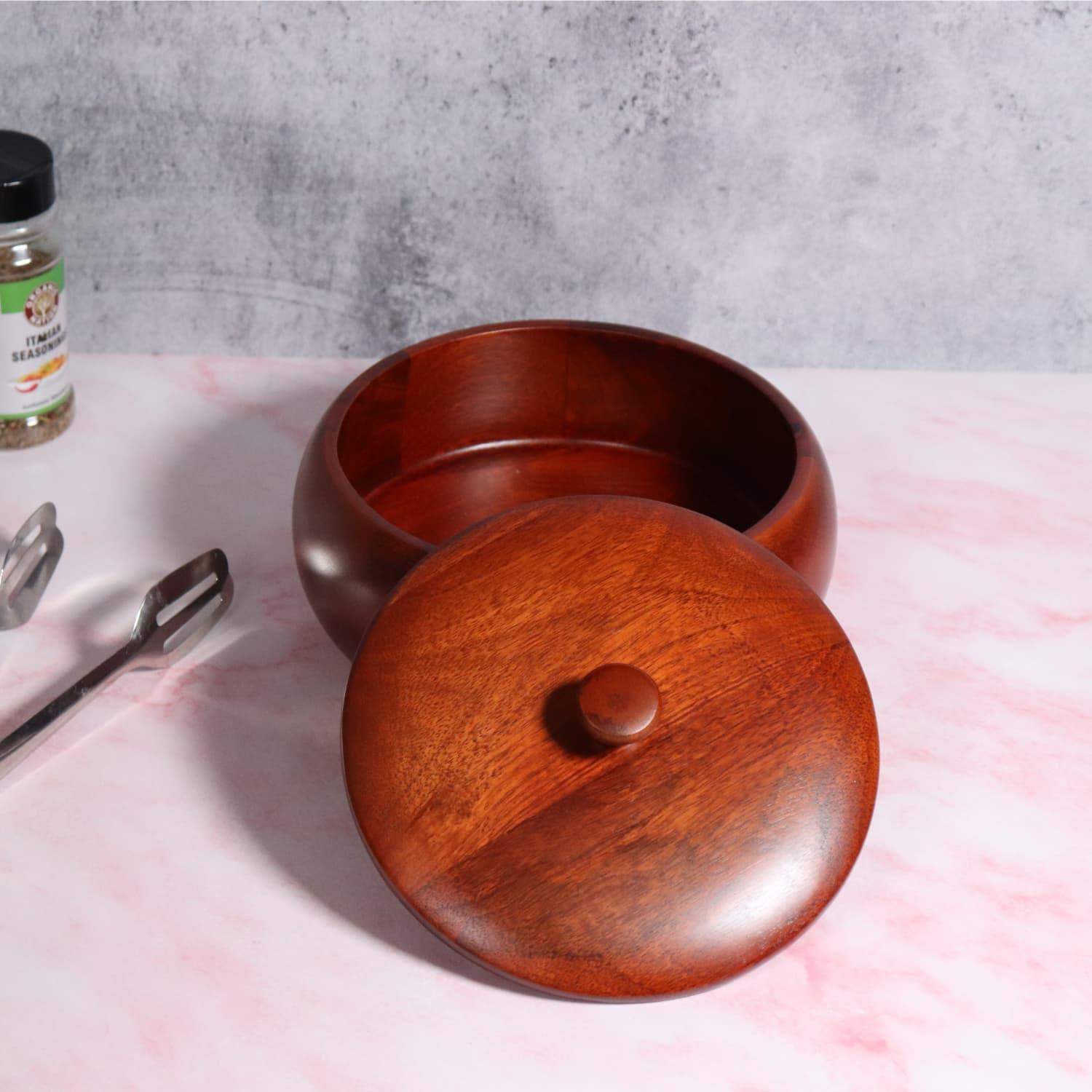 loosebucket®Mr. Woodpacker Chapati Box Wooden Chapati Box | wooden Casserole| Roti Box with lid for kitchen