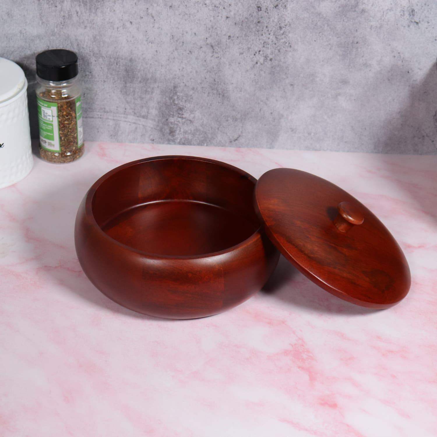 loosebucket®Mr. Woodpacker Chapati Box Wooden Chapati Box | wooden Casserole| Roti Box with lid for kitchen