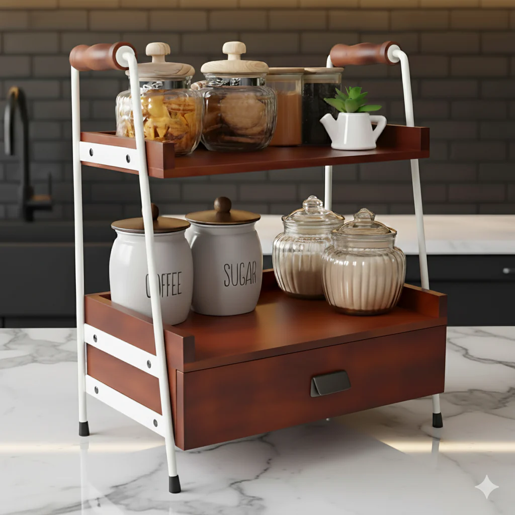 loosebucket® Lumina Wooden Kitchen Organizer| living area Versatile Organizer |Spice rack| Grocery organizer for kitchen