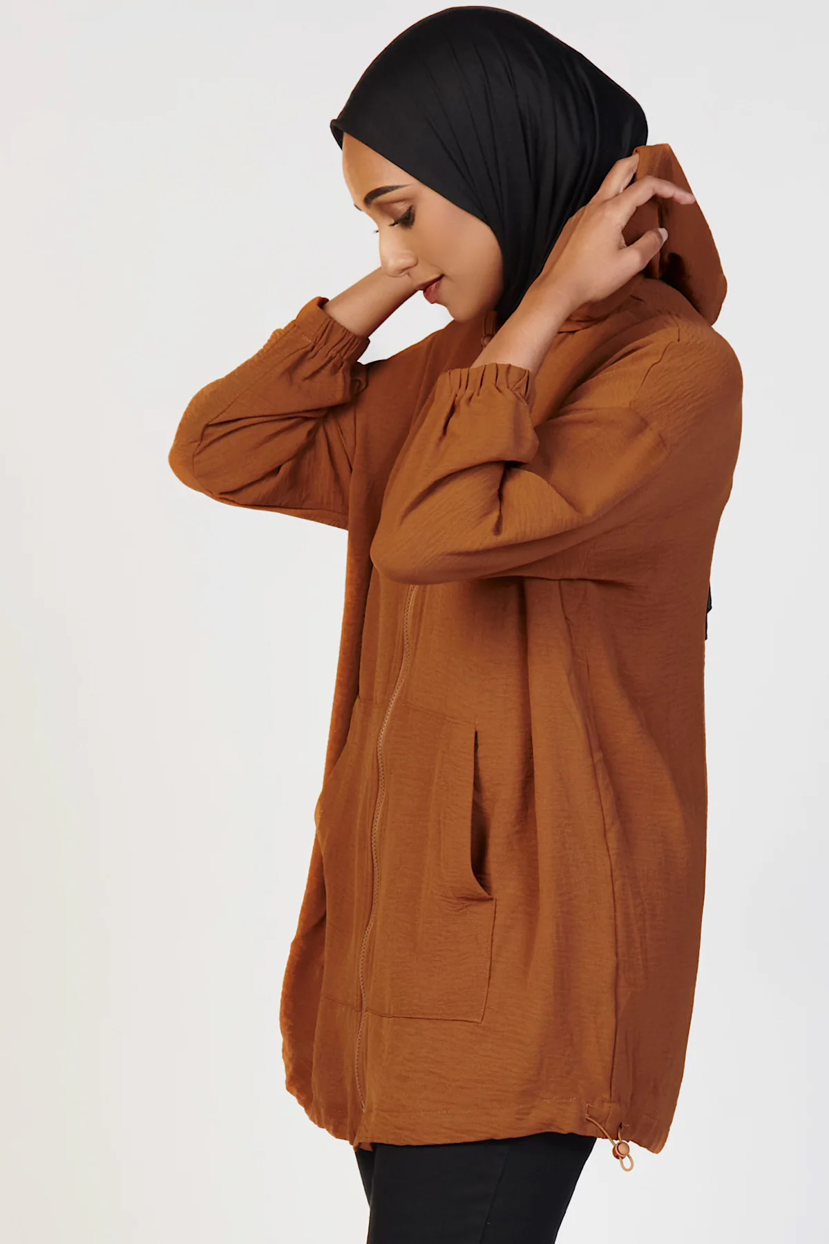 Light Zip Up Hoodie- Brown