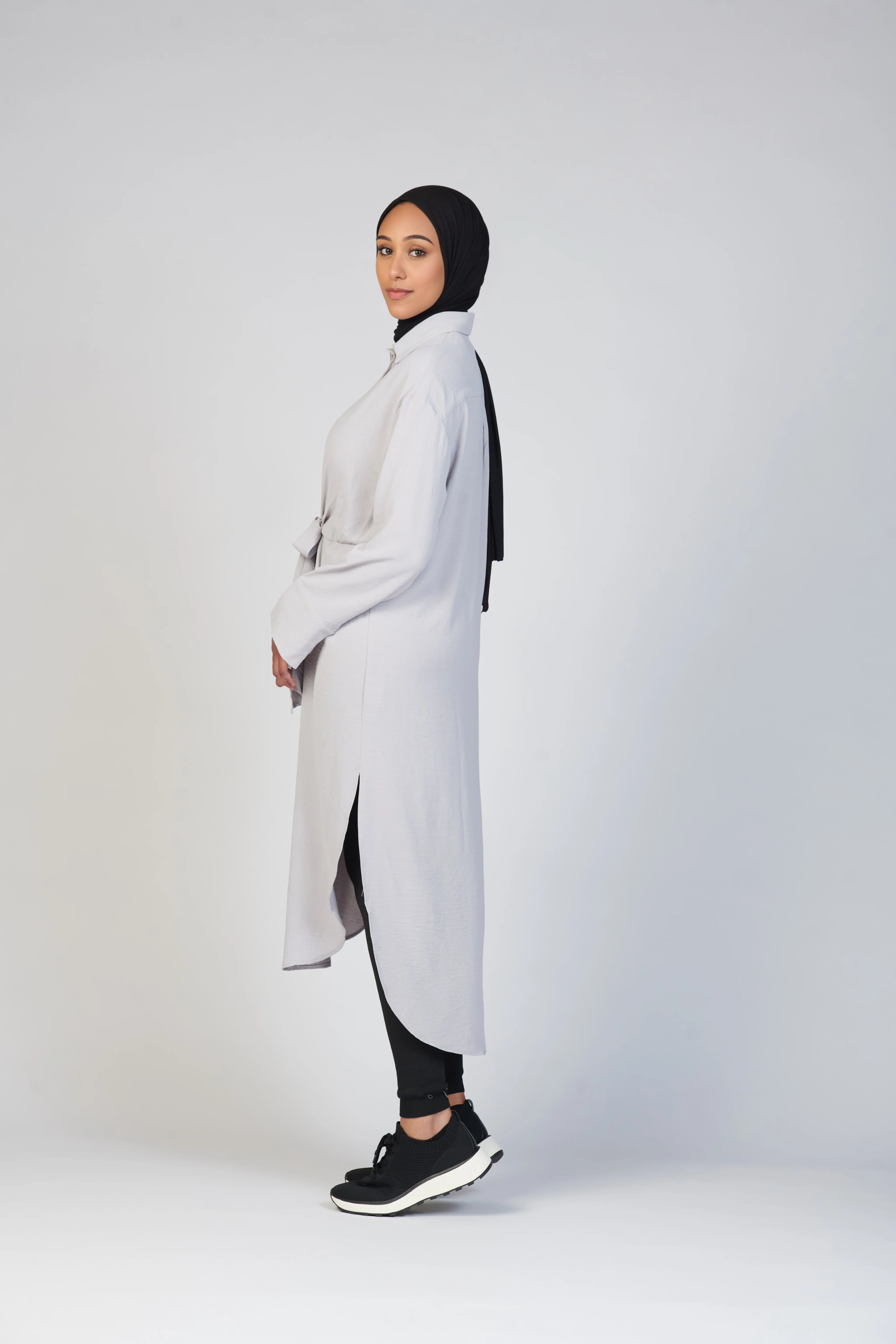 Front Tie Midi Dress - Gray