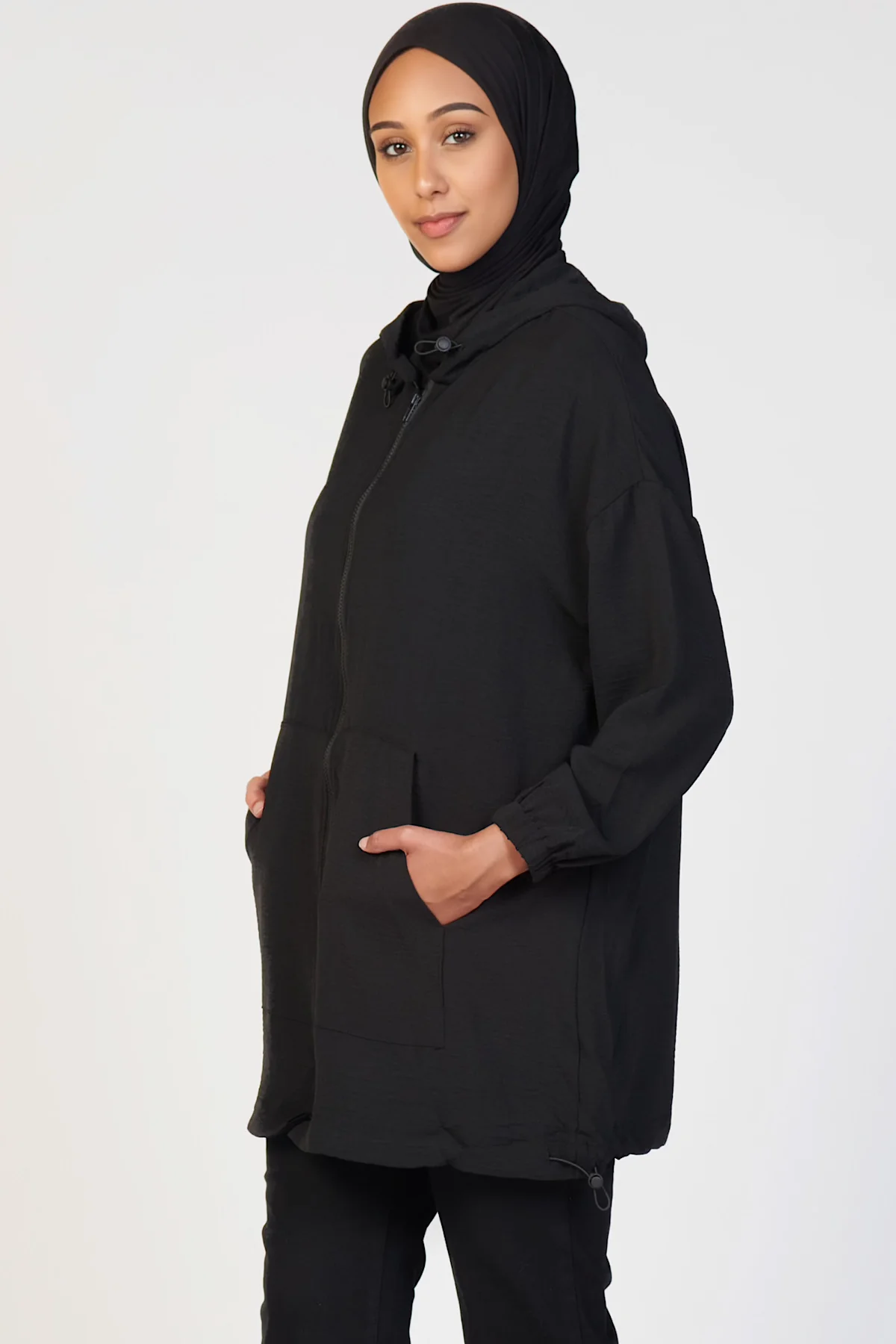 Light Zip Up Hoodie- Black