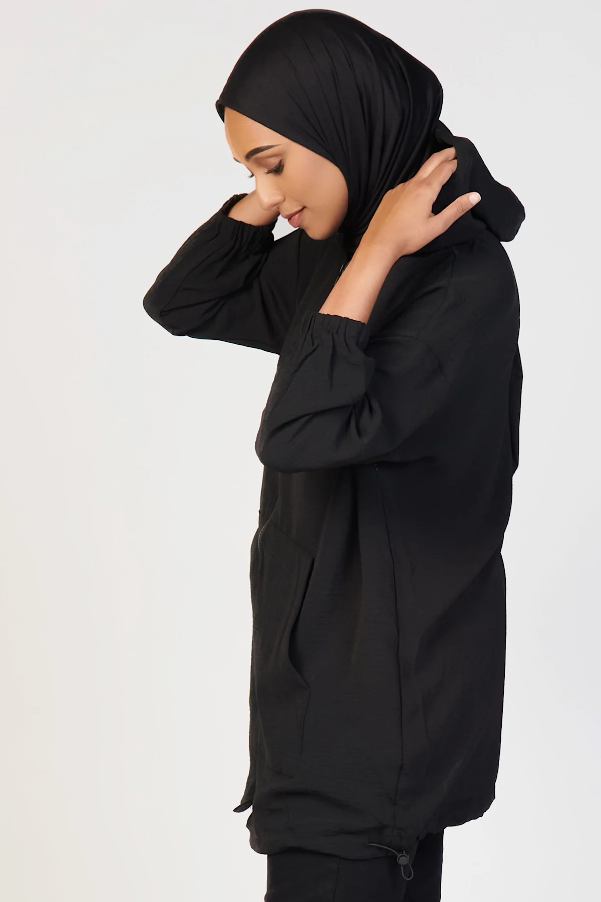 Light Zip Up Hoodie- Black