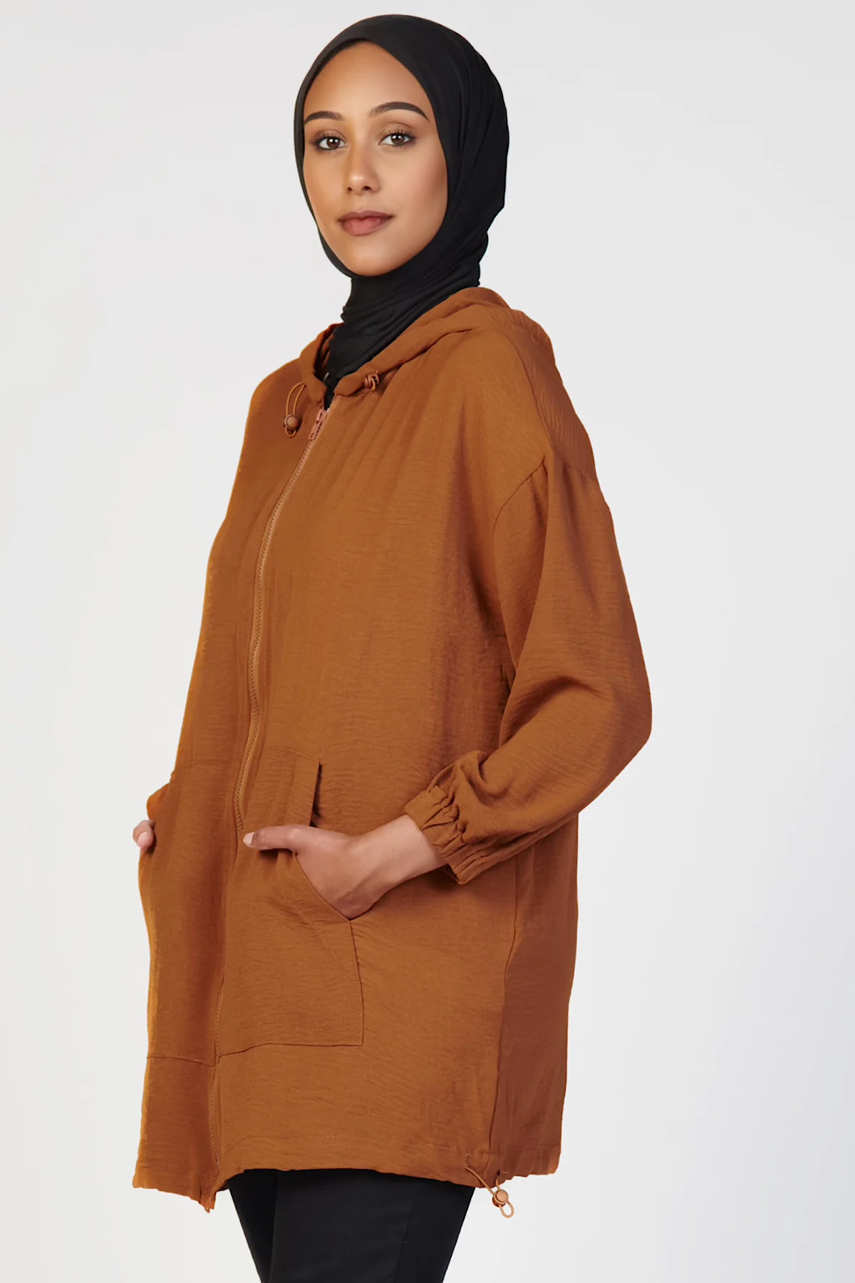 Light Zip Up Hoodie- Brown