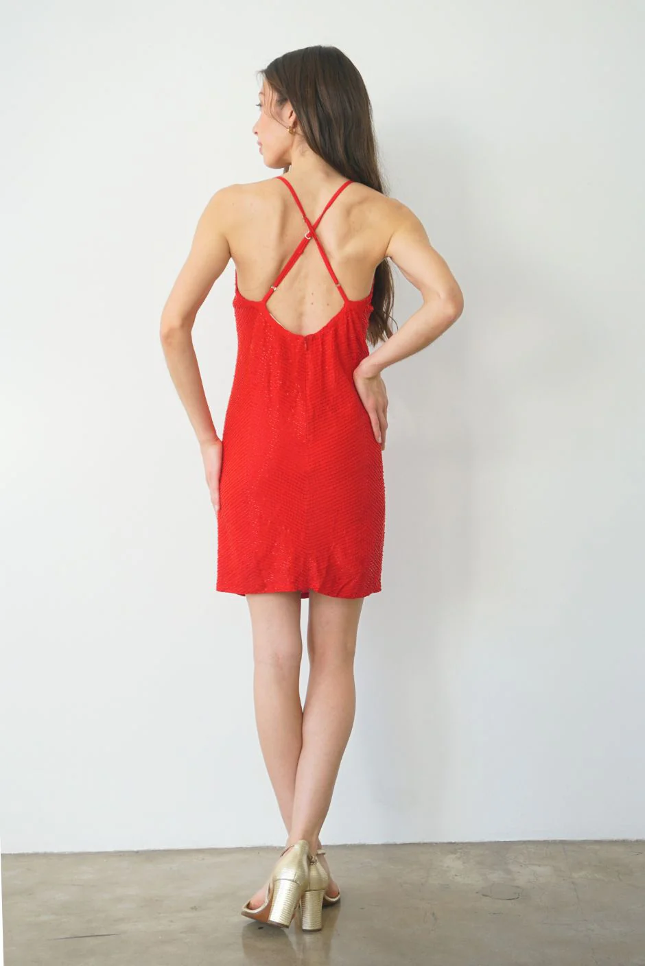 Isla Beaded Mini Dress in Cherry Punch