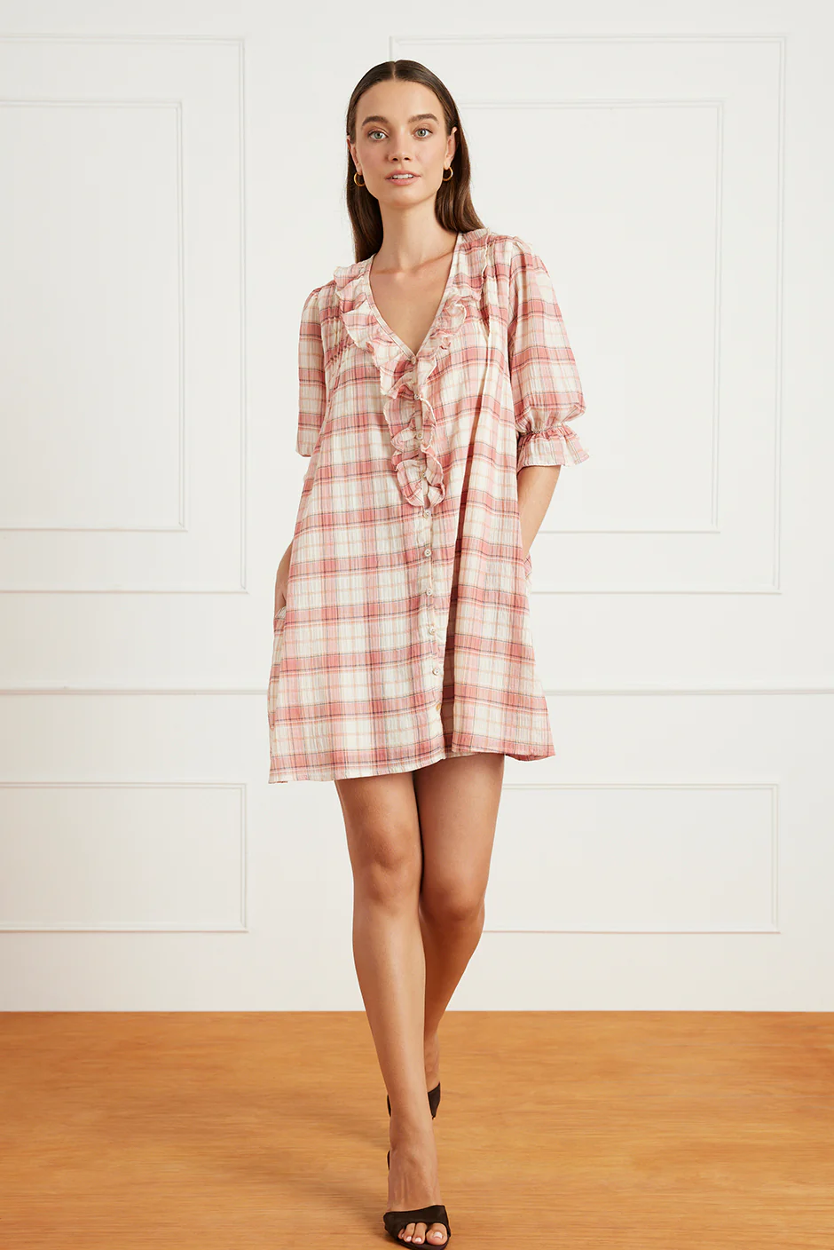 Chloe Mini Dress in Clay Plaid