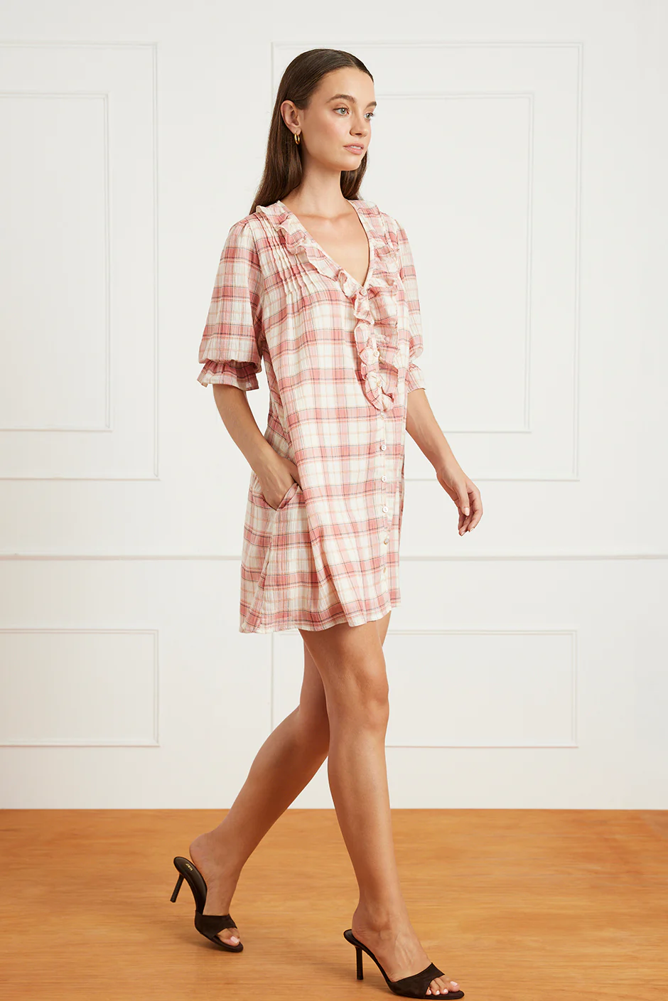 Chloe Mini Dress in Clay Plaid