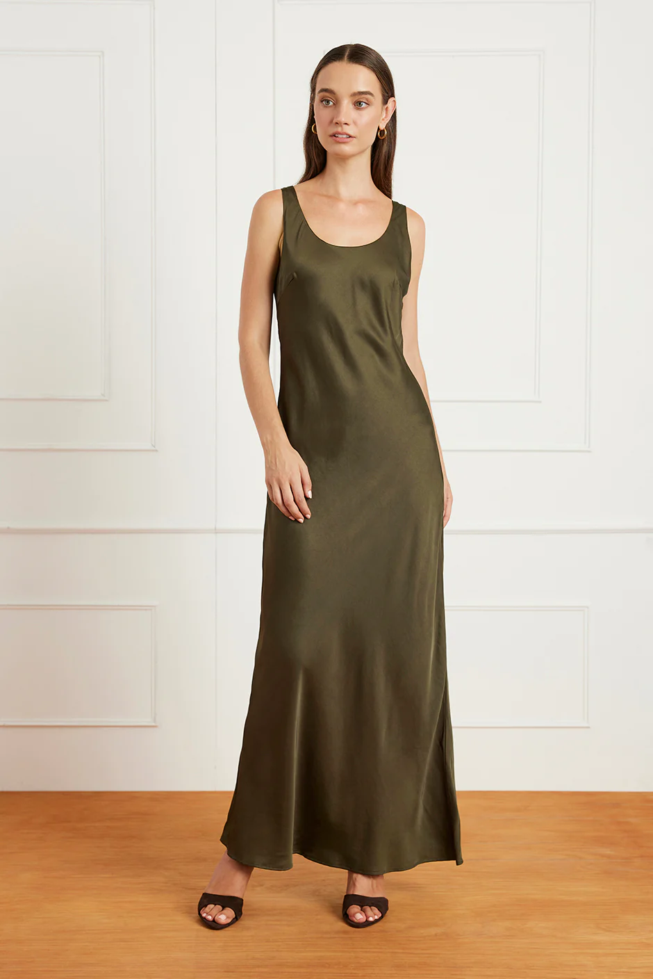 Lola Slip Dress in Olive Green