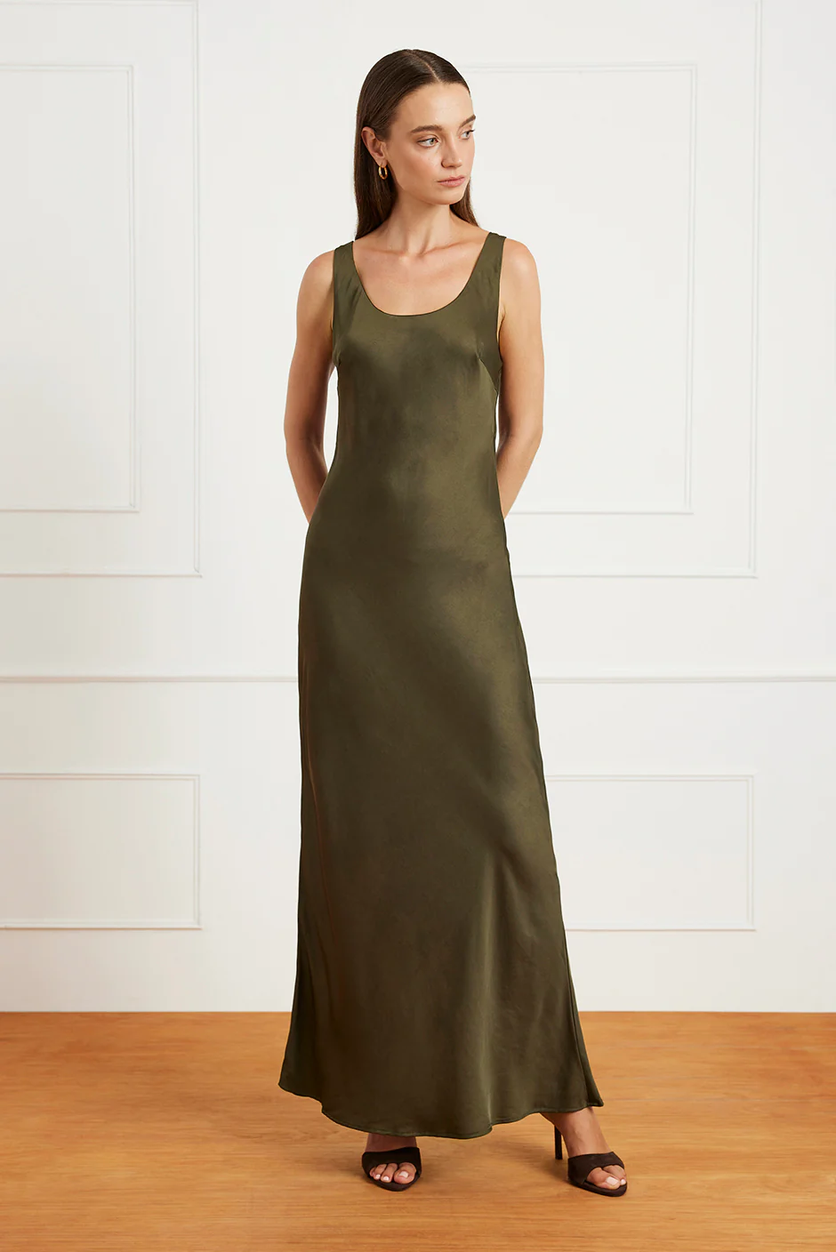 Lola Slip Dress in Olive Green