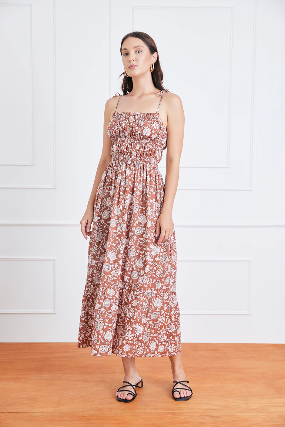 Emilia Midi Dress in Garden Roots