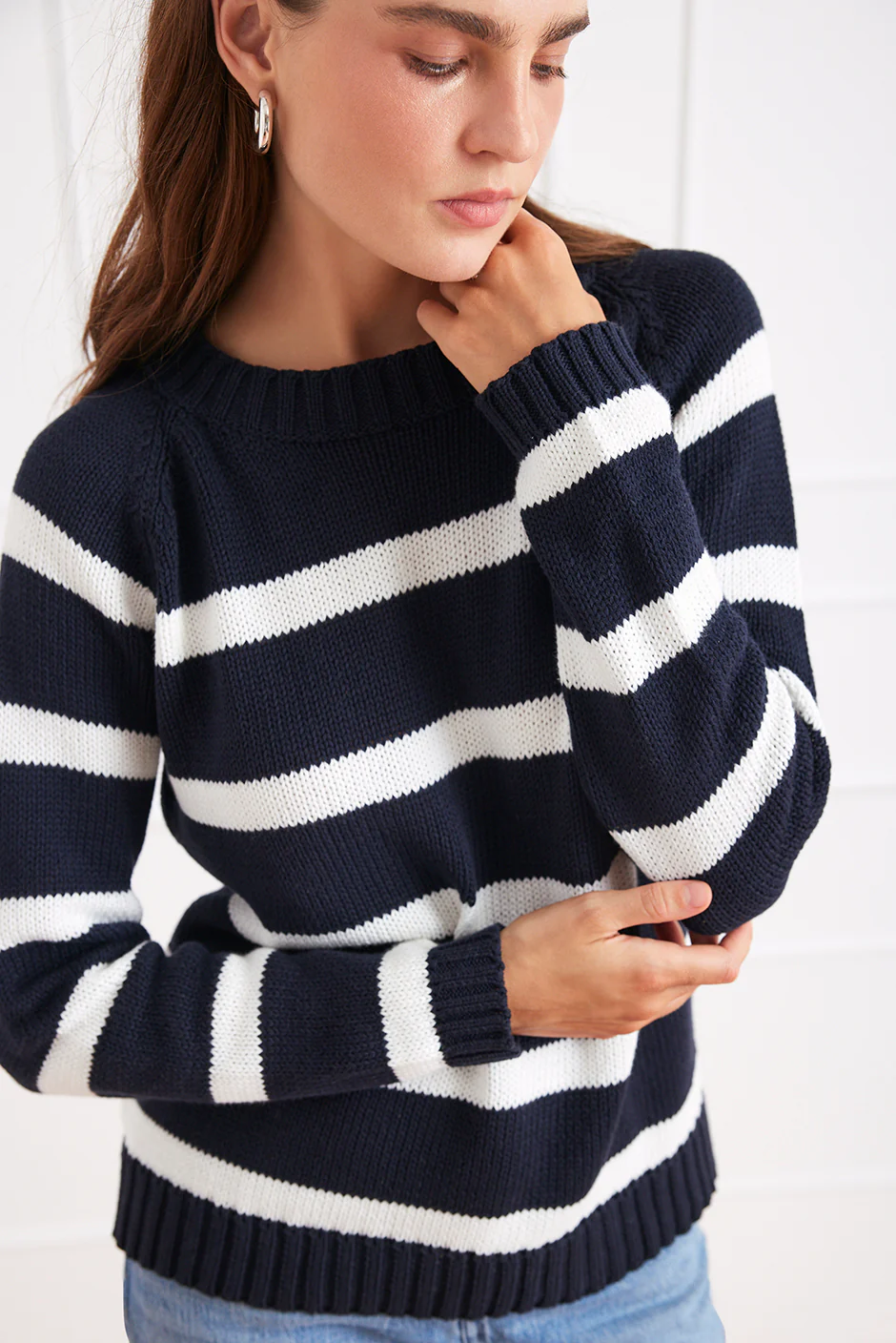 Stripe Sloane Crewneck in Midnight Navy