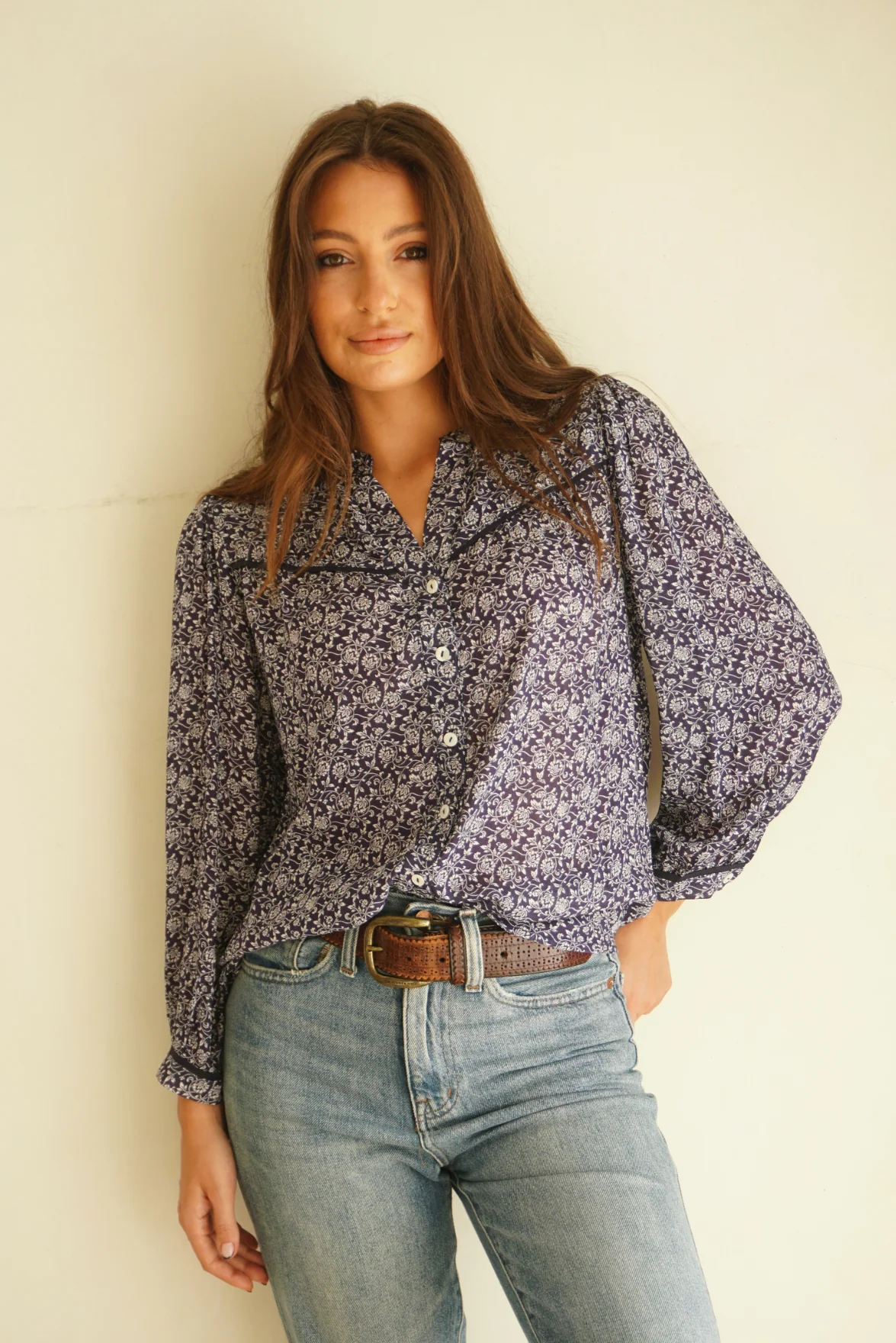 Anna Shirt in Navy Vines Print