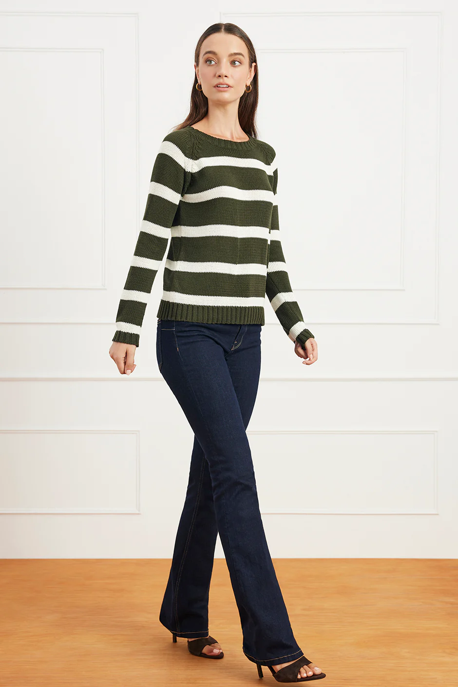 Stripe Sloane Crewneck in Forest Green