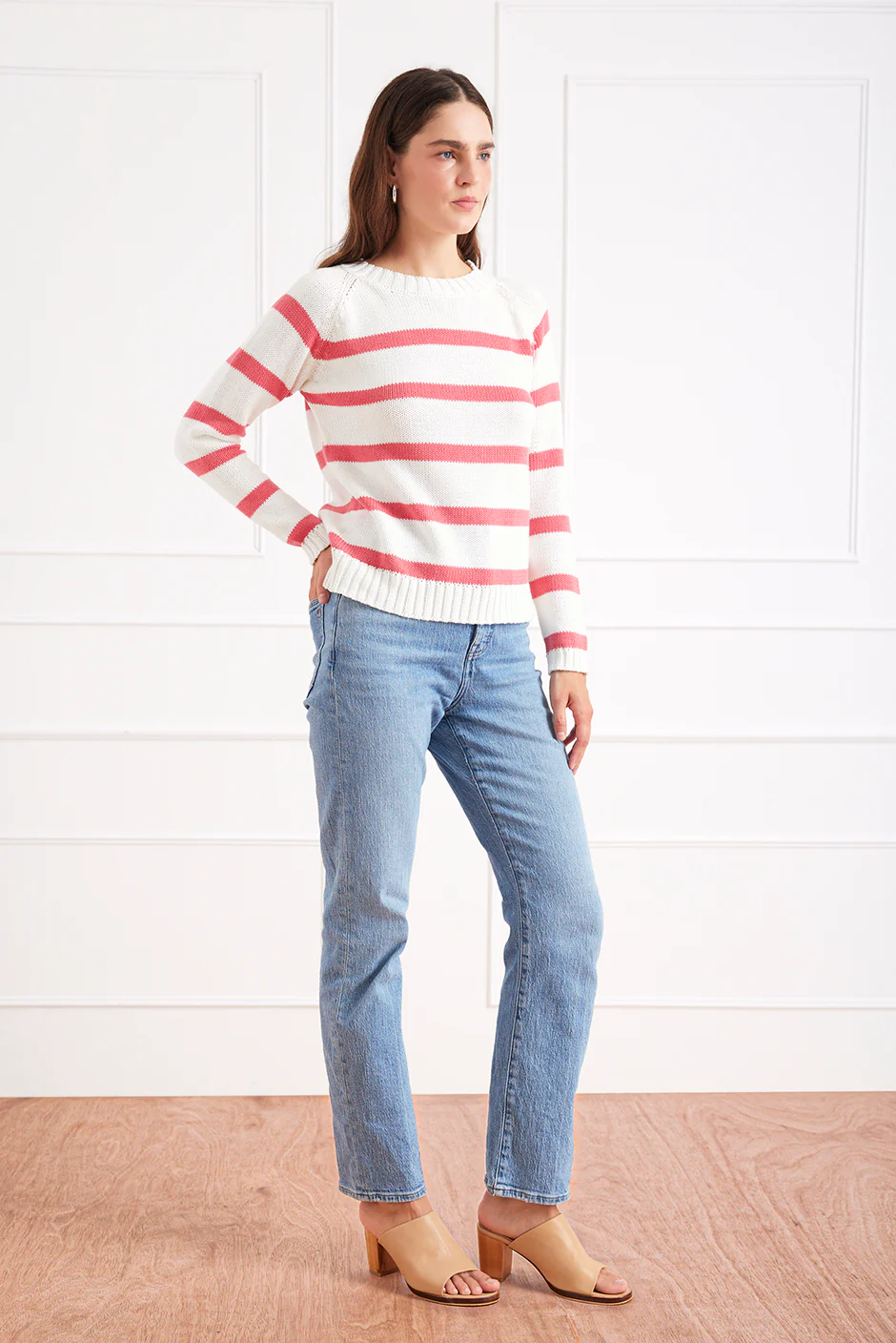 Stripe Sloane Crewneck in Raspberry