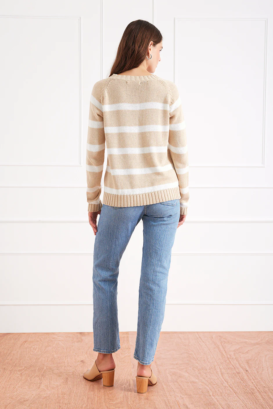 Stripe Sloane Crewneck in Sand Dune
