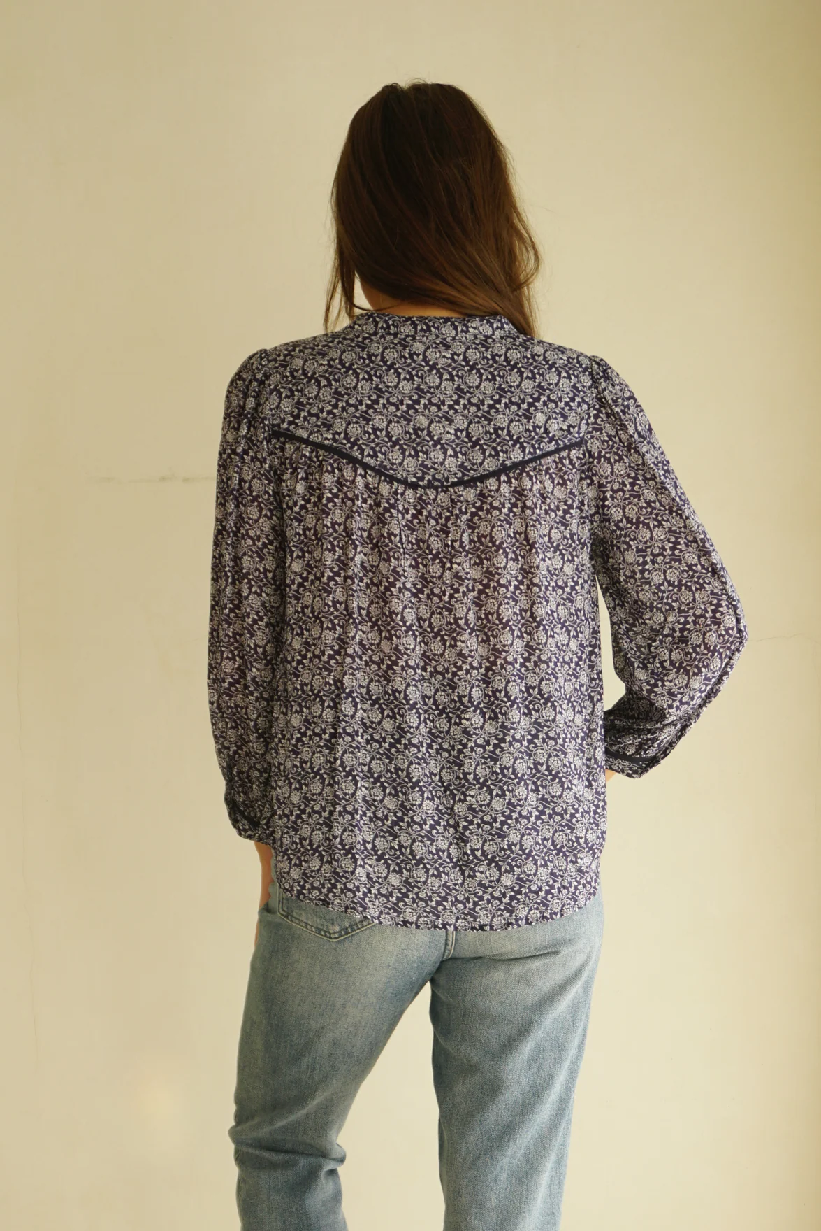 Anna Shirt in Navy Vines Print