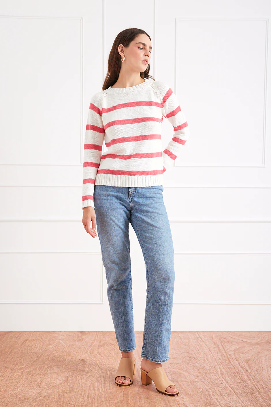 Stripe Sloane Crewneck in Raspberry