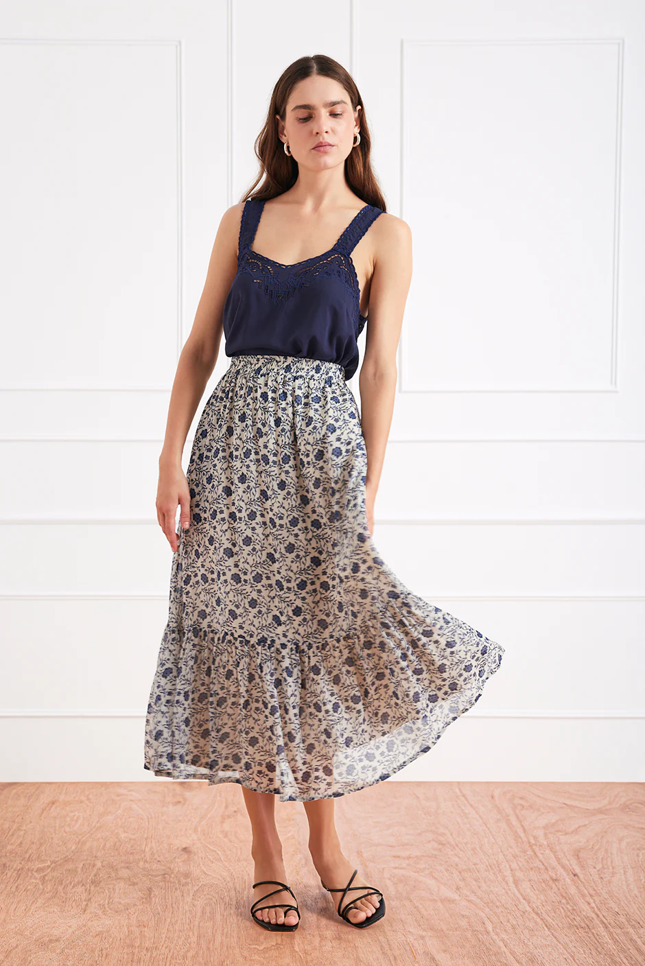Wren Skirt in Sapphire Vines